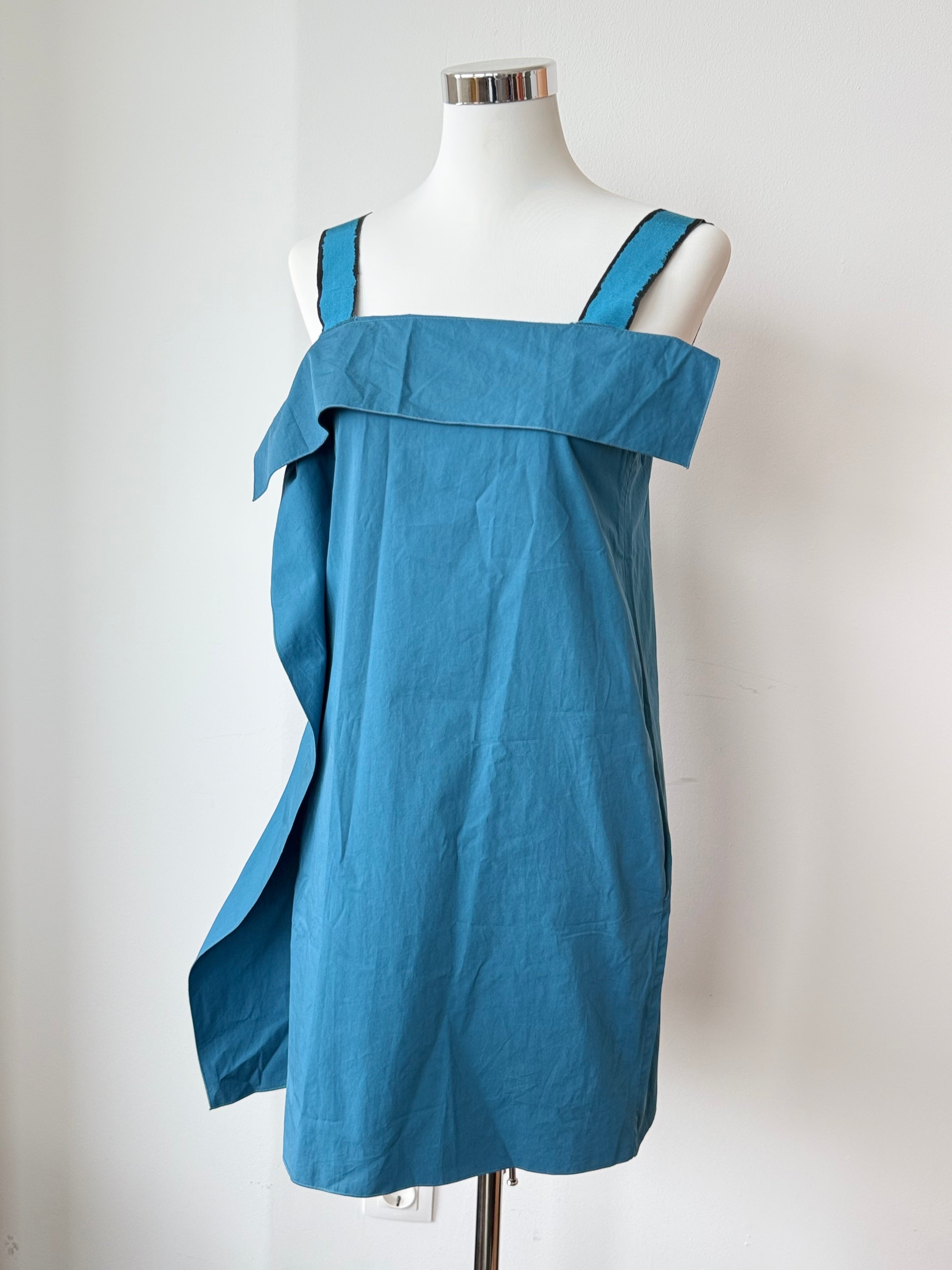 Bottega Veneta Kleid IT 40 – asymmetrisch, Volants, Baumwolle, Ägäisblau, gut