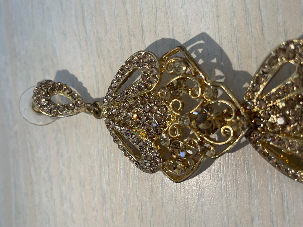 Long Filigree Earrings – Gold-Tone, 18K Plated, 7 cm Drop, Good Condition