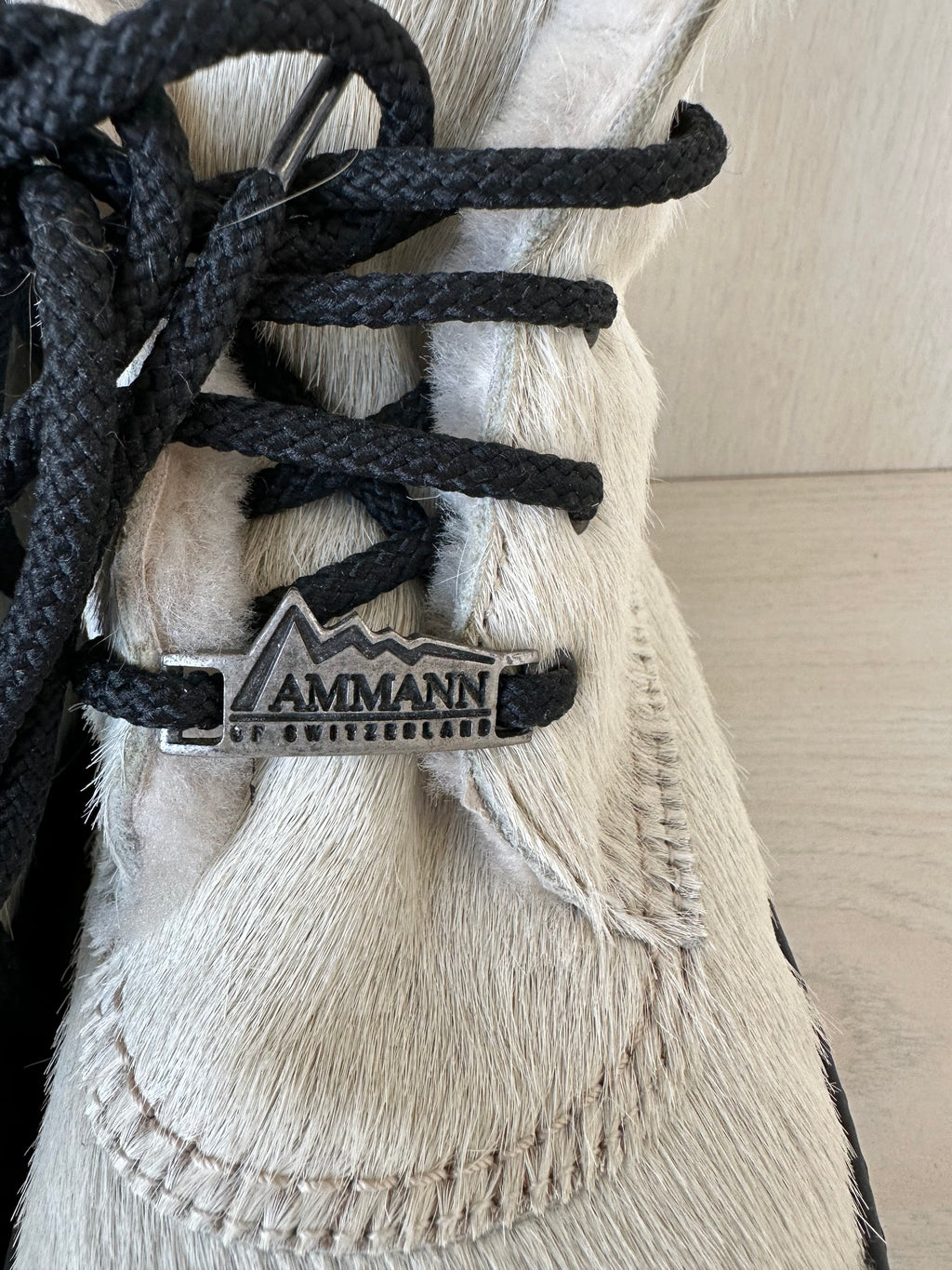 Ammann Cow Print Schnürstiefel EU 39 Creme/Schwarz Leder Ziegenhaar Sehr Gut