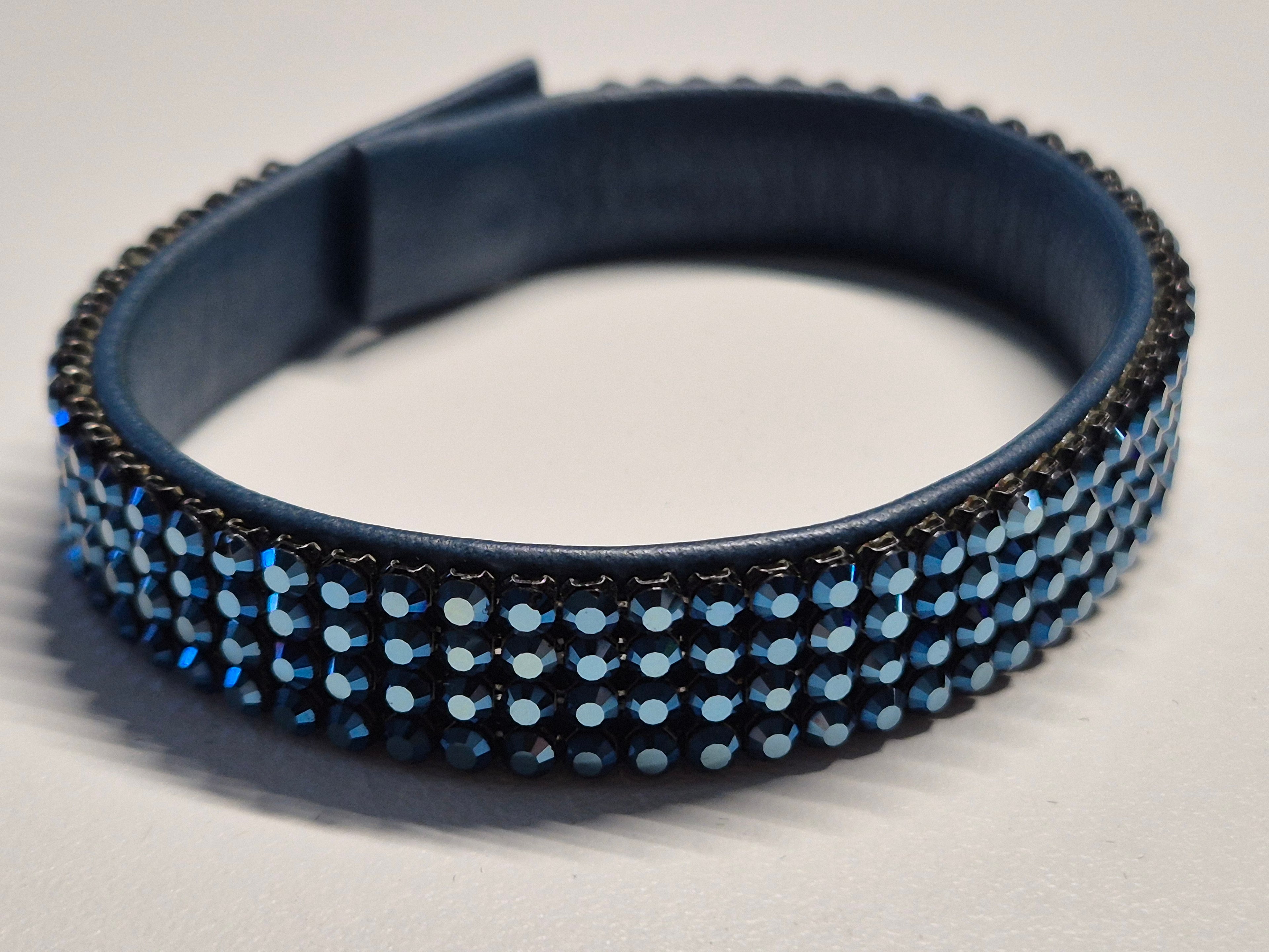 Swarovski Crystal Leather Bracelet Blue Medium, Very Good Condition