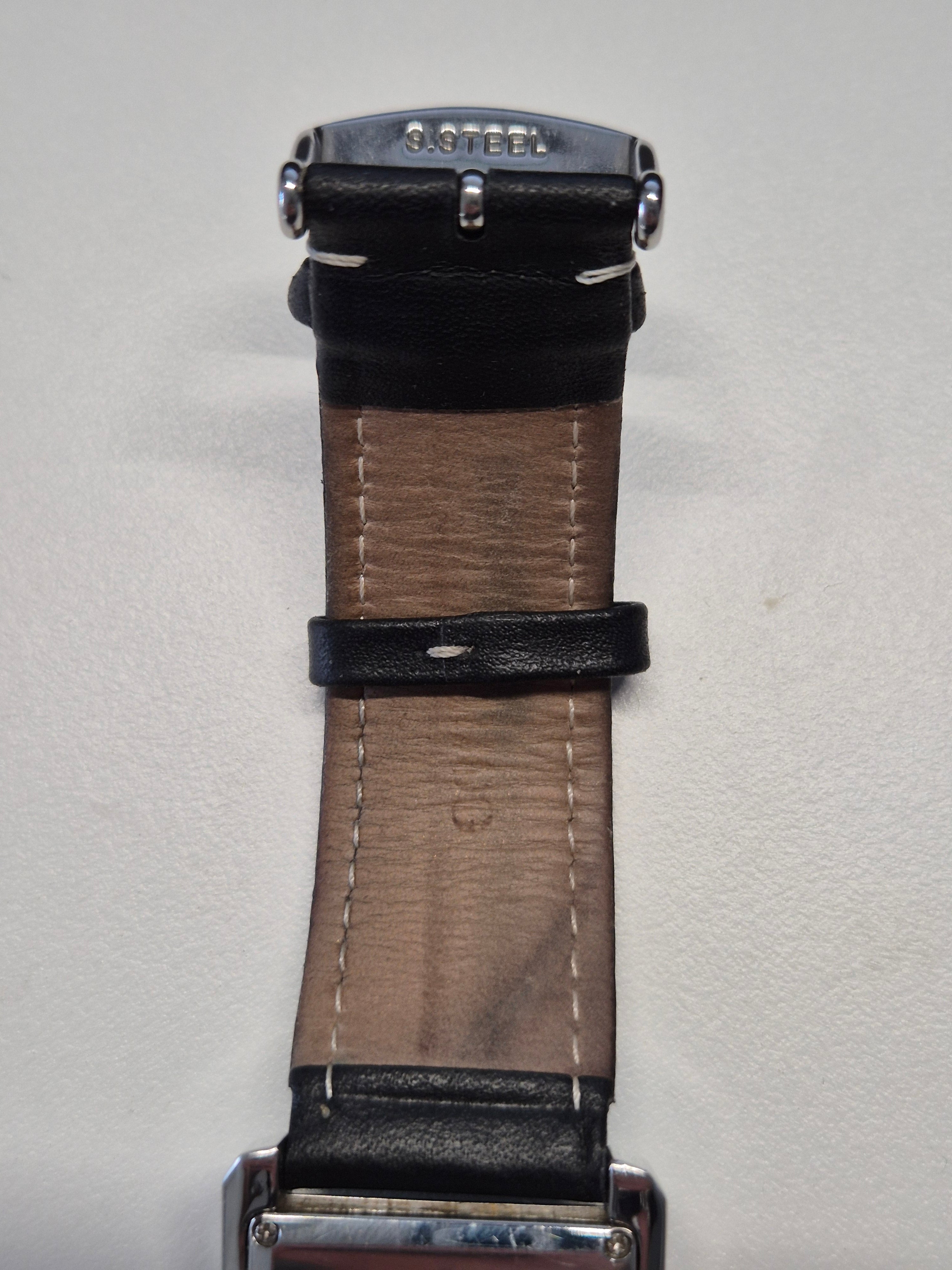 Emporio Armani AR0143 Men’s Rectangular Stainless Steel Watch Black Leather Strap
