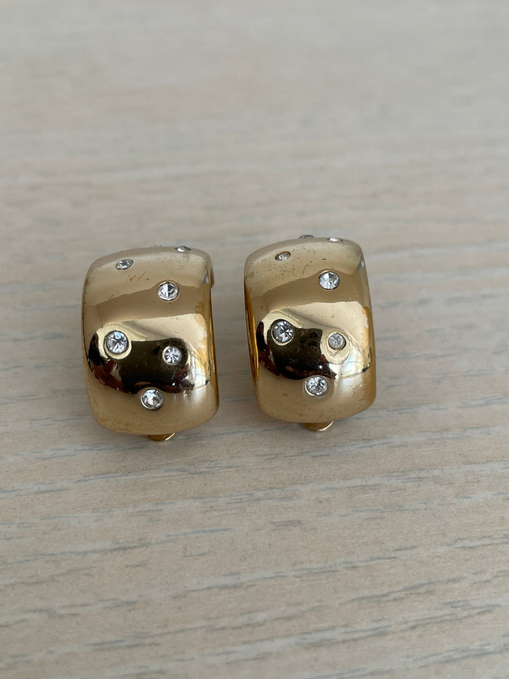 Vintage Swarovski Crystal Clip-On Earrings, Gold Tone, Medium, Very Good