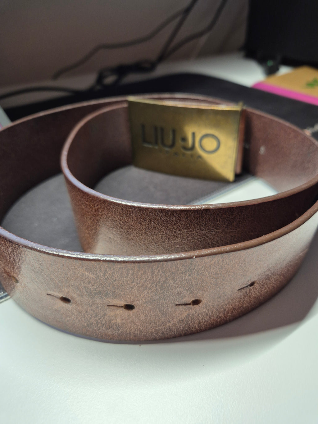 Liu Jo Logo Ledergürtel Braun S | Messingschnalle | Made in Italy | Gebraucht