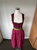 Midi Dirndl with 2 Aprons, EU 38, Maroon Polka Dot, Very Good Condition