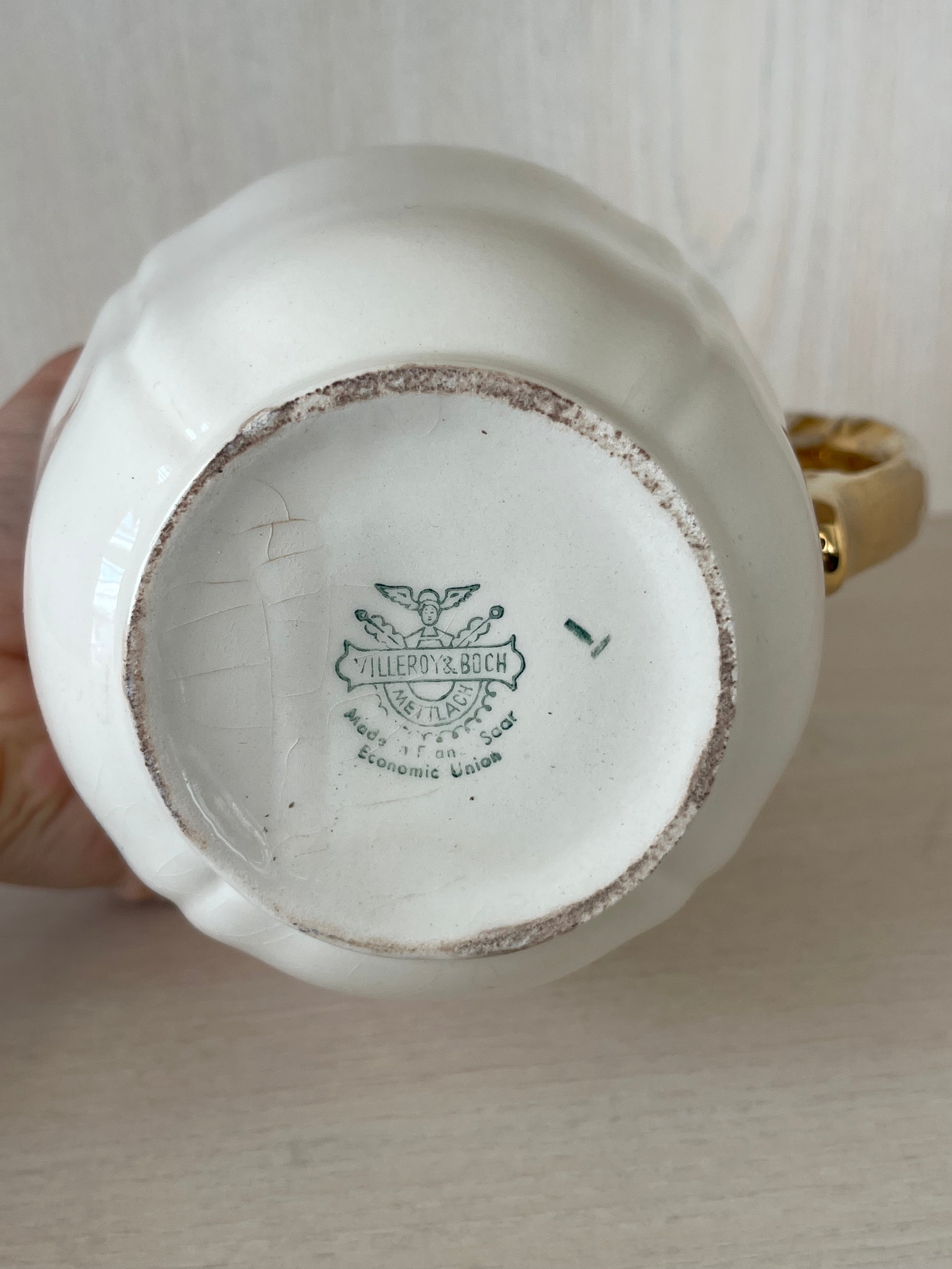 Villeroy & Boch Creamer Economic Deco Weiß Goldrand 18cm Frankreich Normalzustand