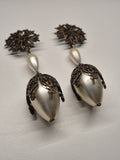 Vintage Bronze Tone Clip-On Earrings w/ Faux Pearls, 9 cm, Very Good