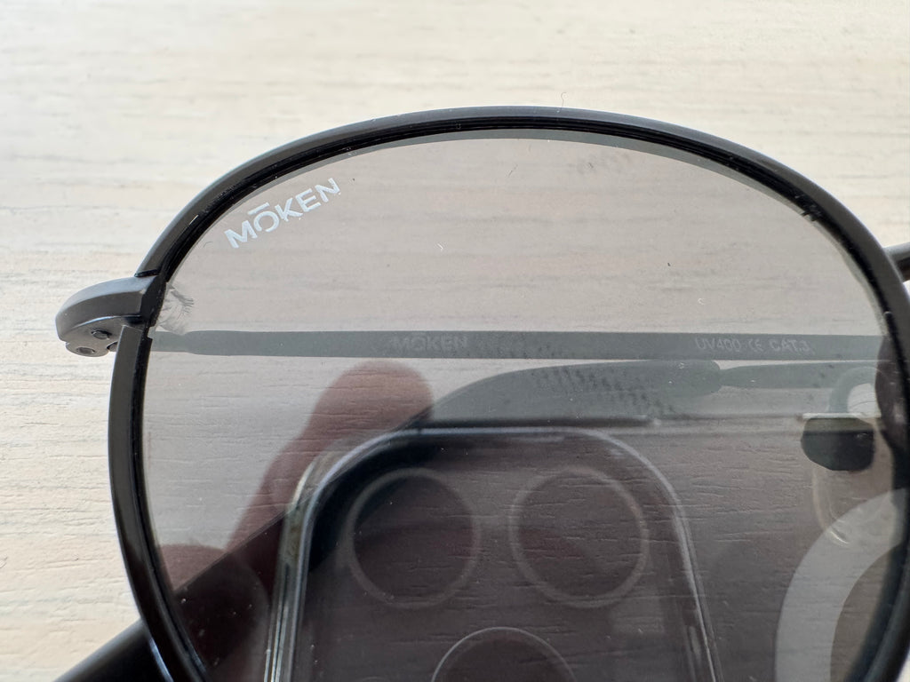 Moken Retro Round Sunglasses – Metal Frame, Black, Medium, Poor Condition
