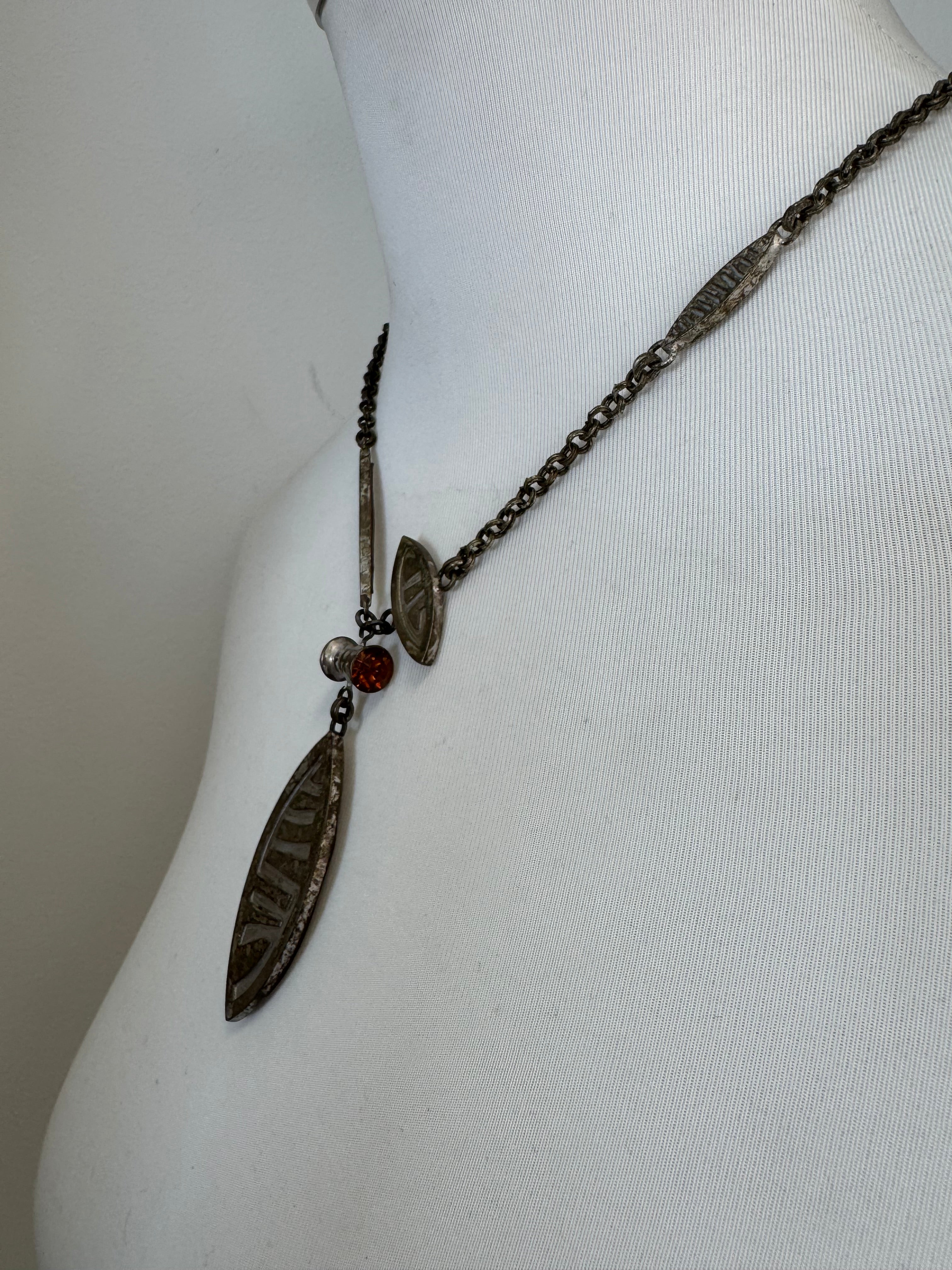 Konplott Leaf Pendant Long Necklace Silver Tone Metal 80-90cm Normal Use