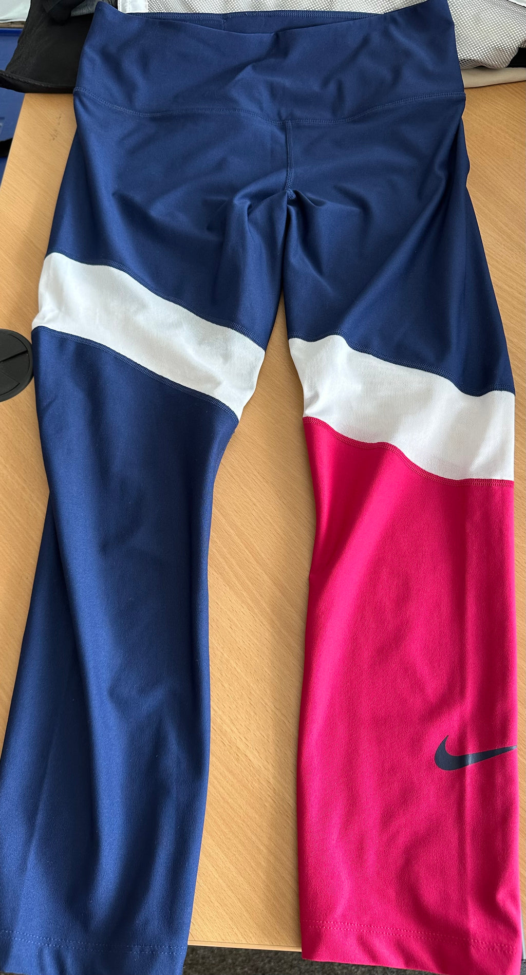 Nike Dri-FIT Colour-Block Leggings Navy/White/Red Size M – Very Good