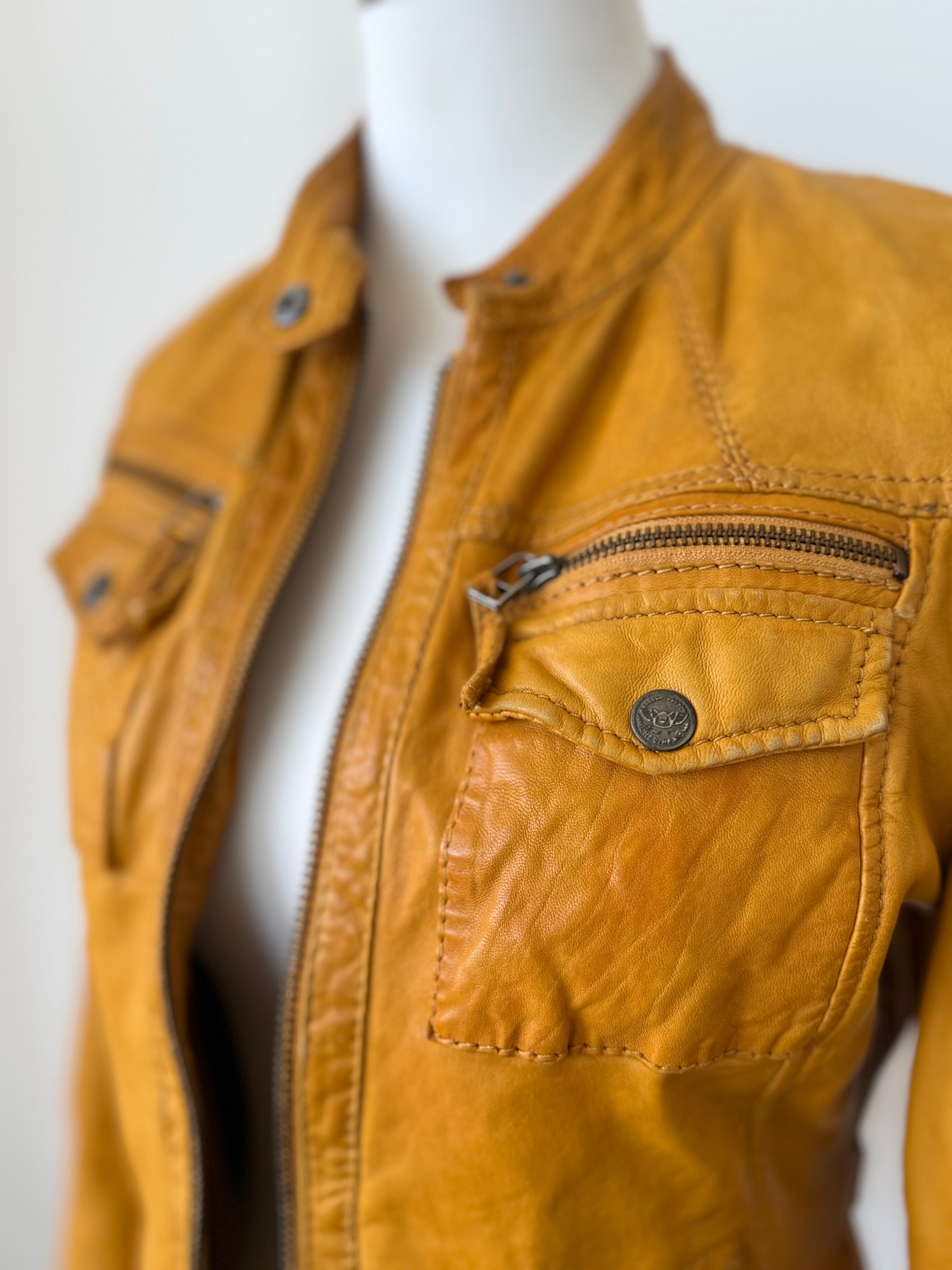 Chevirex Damen Bikerjacke – Echtleder, Gelb, Gr. 36, Guter Zustand