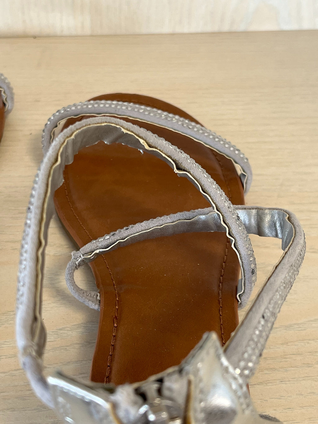 Massimo Sandalen mit Strass | Beige-Grau | Wie Neu | Gr. EU 7 1/2