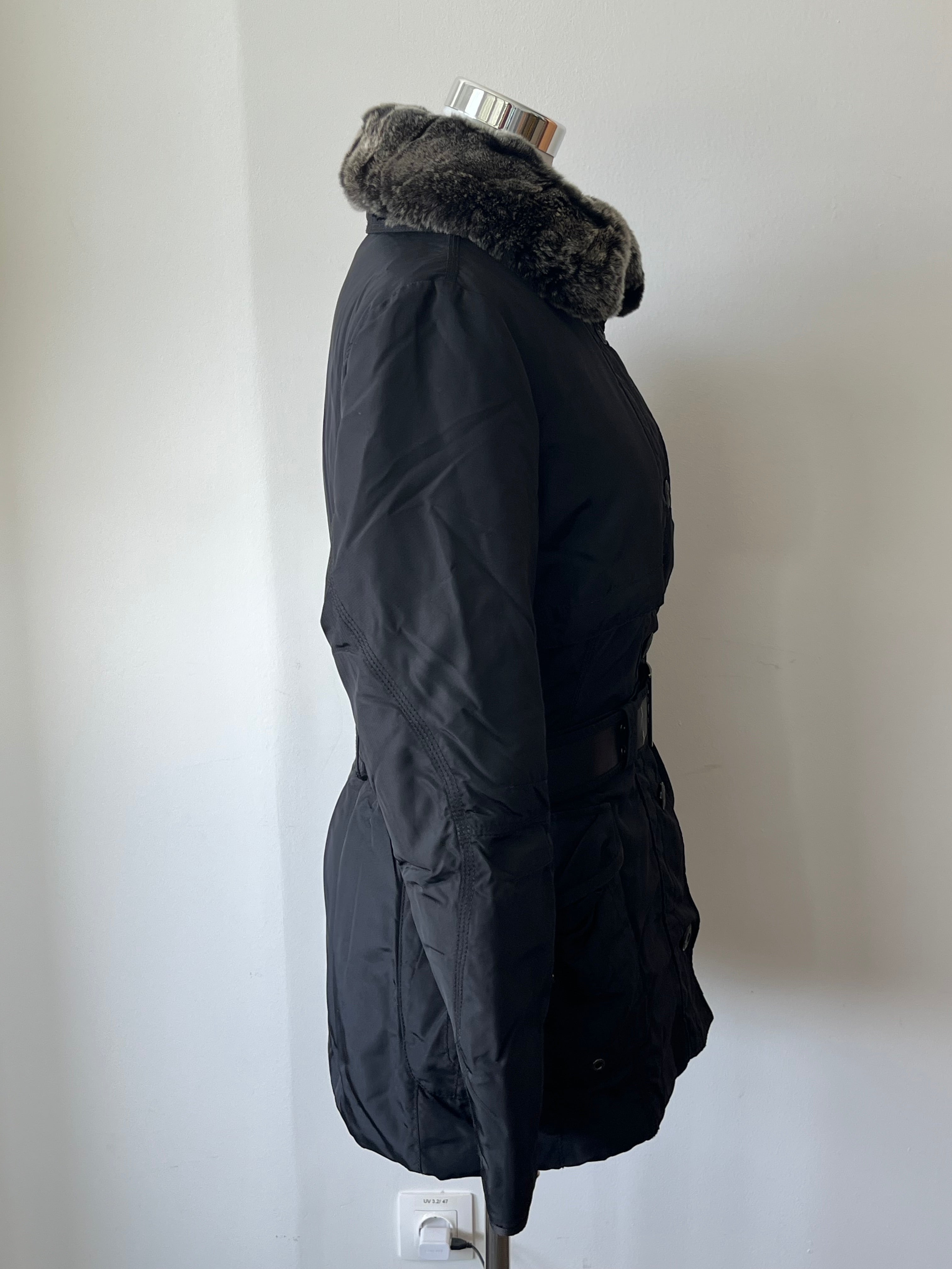 Peuterey Winter Jacket Black 48 Belt Faux Fur Collar Like New 722PTY02