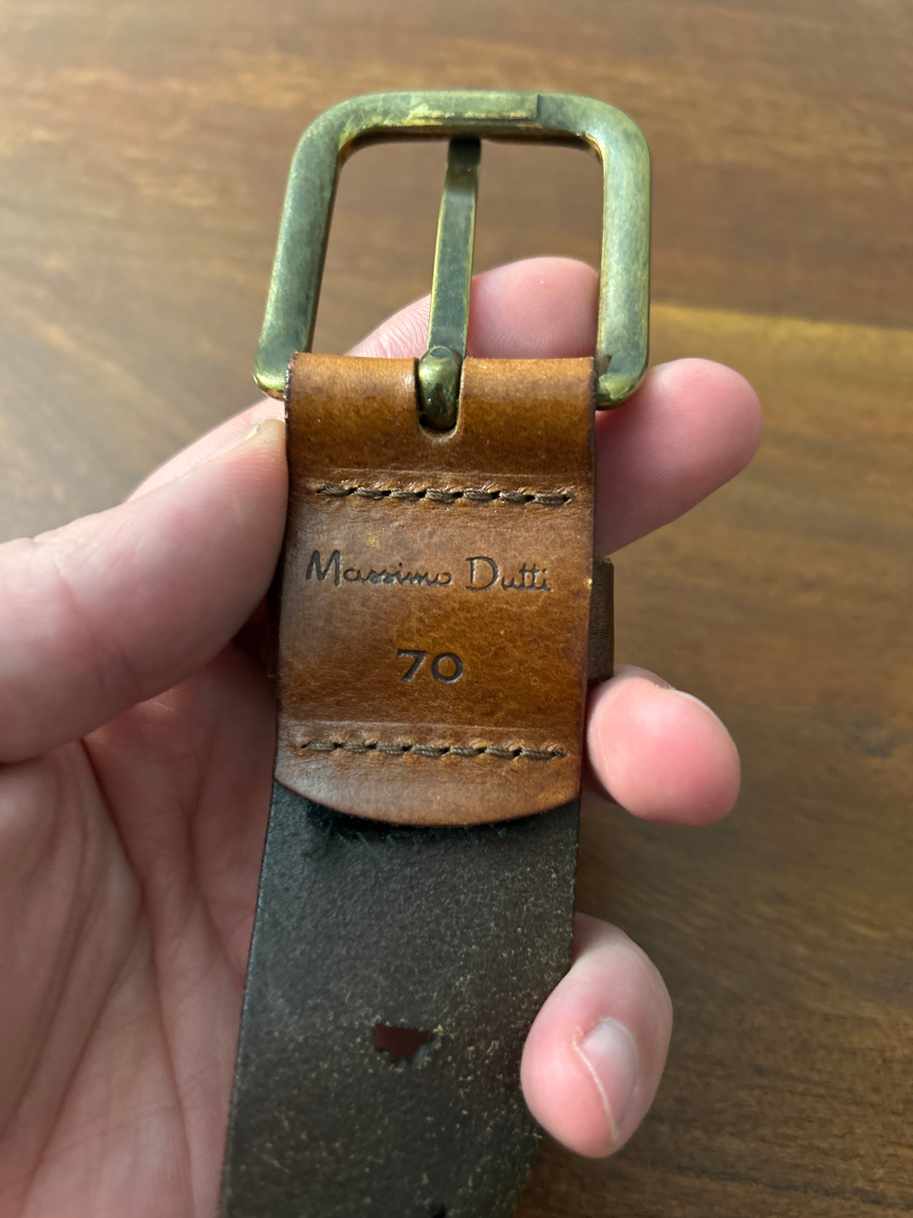 Massimo Dutti handgefertigter Ledergürtel, Größe 70, Messingschnalle, Braun