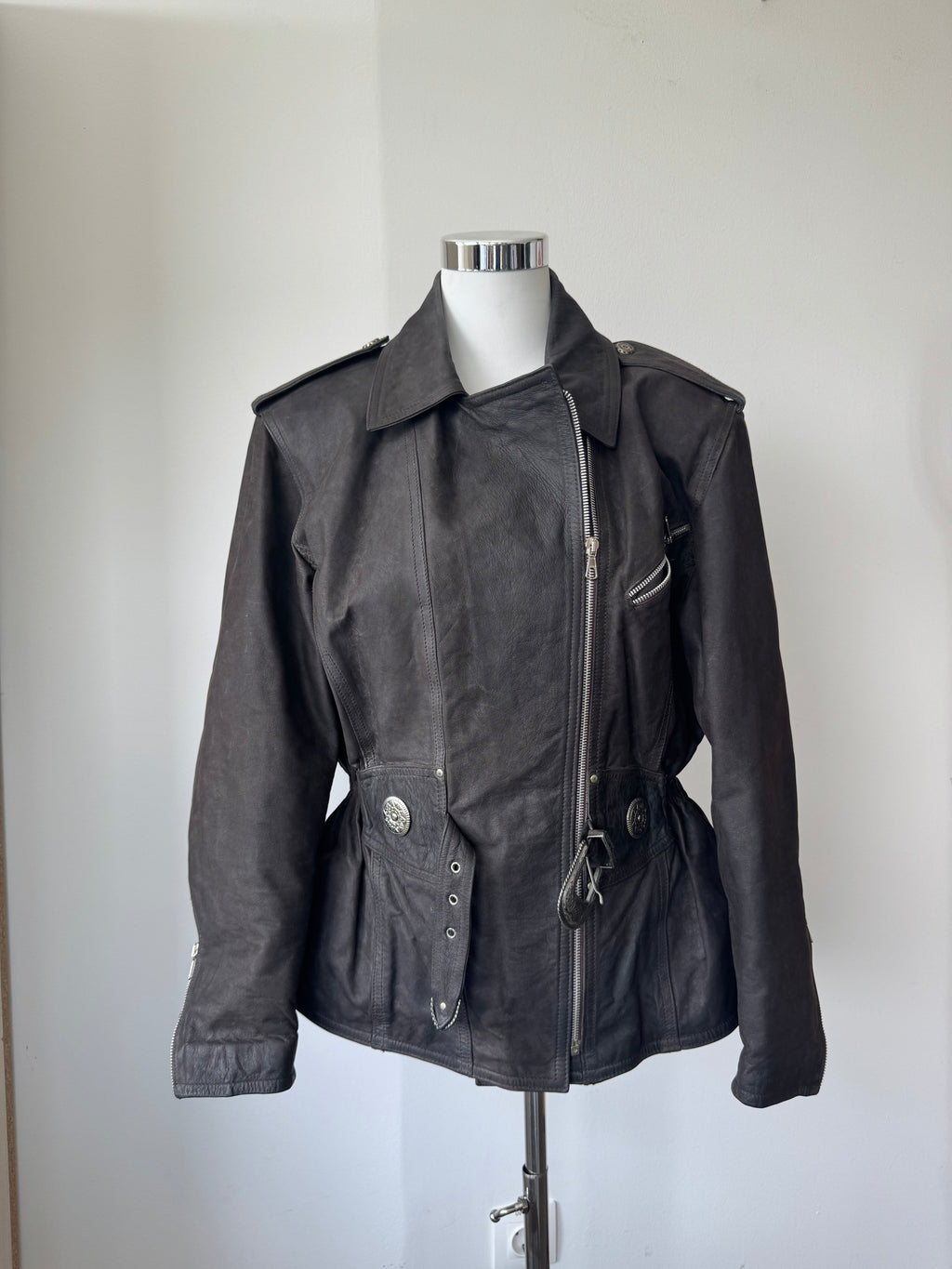 MPR Italian Leather Prize Biker Jacket Dark Brown Cowhide Men's Medium Good