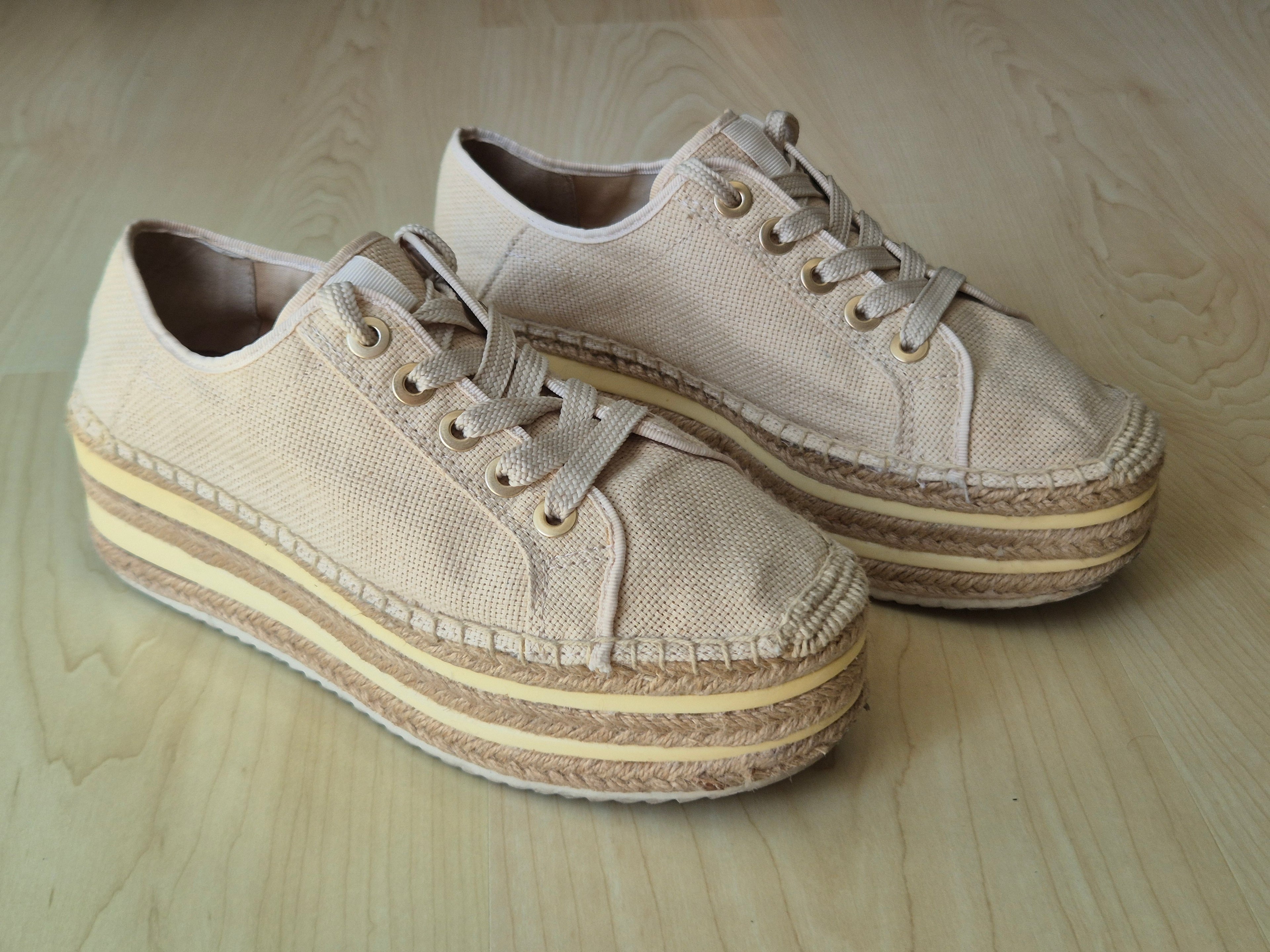 Stradivarius platform espadrille sneakers, EU 40, beige, normal use