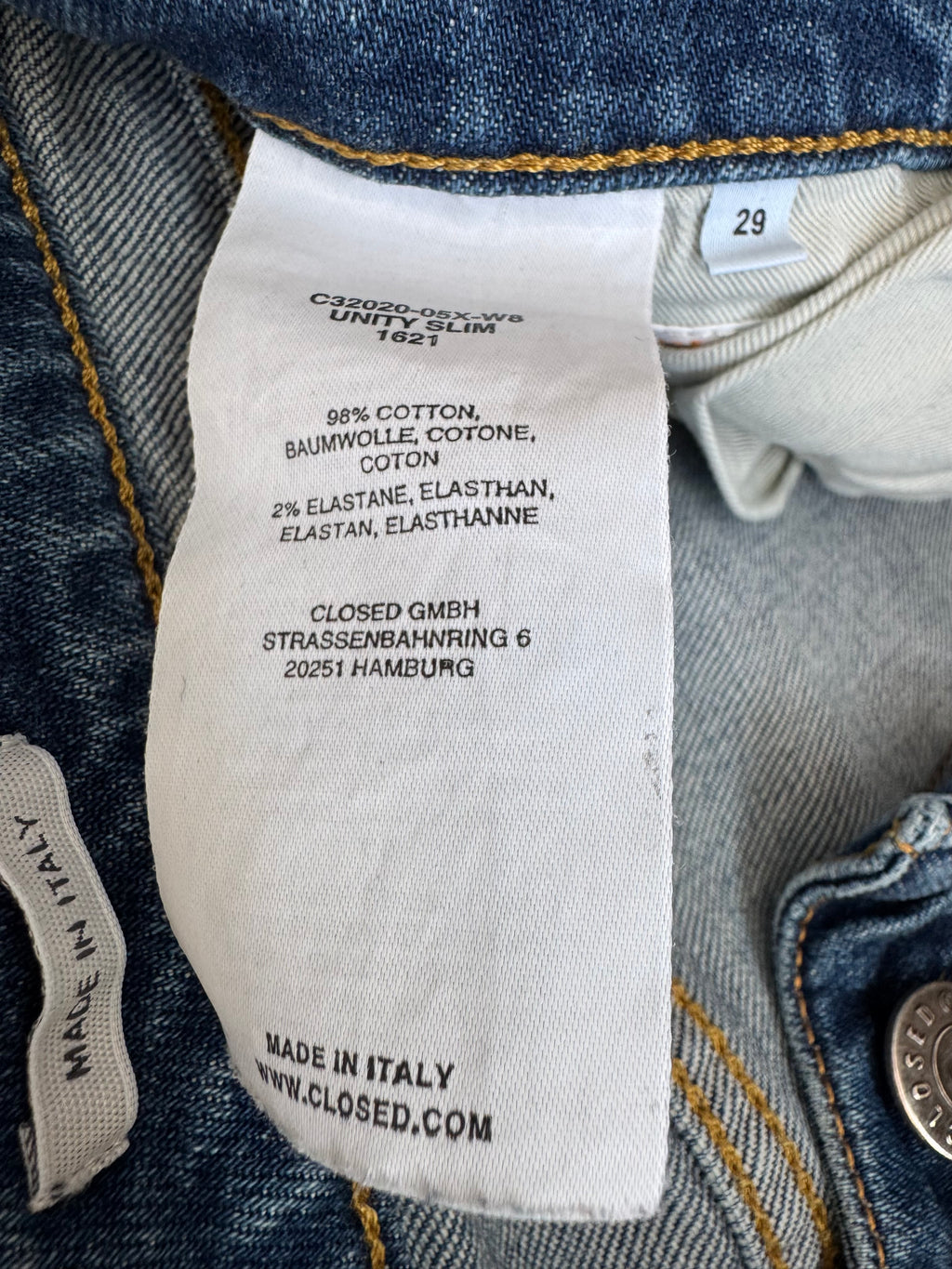 CLOSED “Unity Slim” Jeans W29 Blau – Made in Italy, guter Zustand