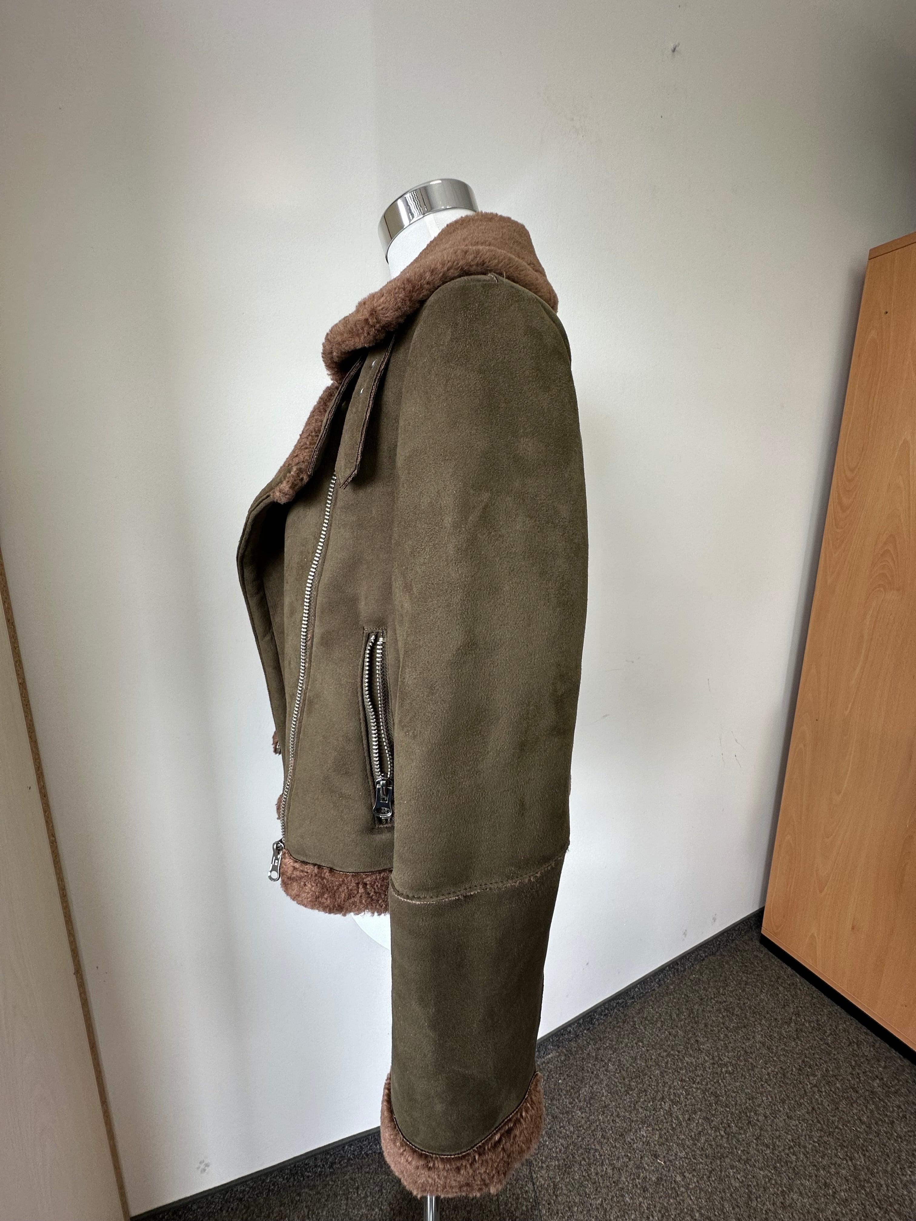 Zara Basic Outerwear Aviator Jacket, Faux Suede, Olive, Size M, Like New