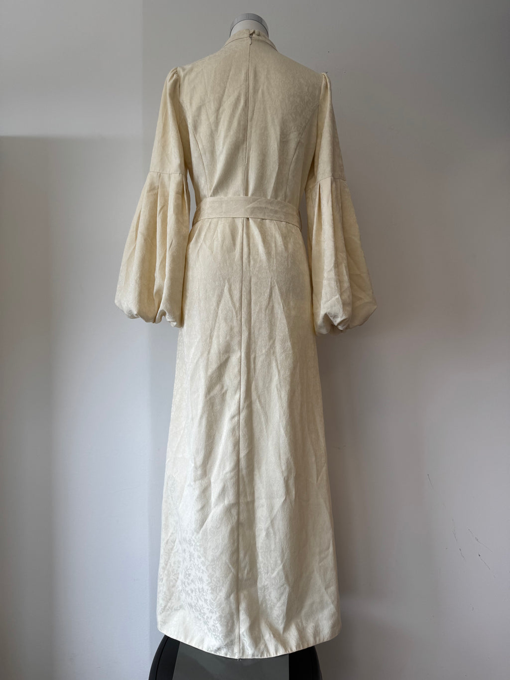 TUGBA Elegant Maxi Dress, Size 40/M, Off-White, Balloon Sleeves, Belt, VG