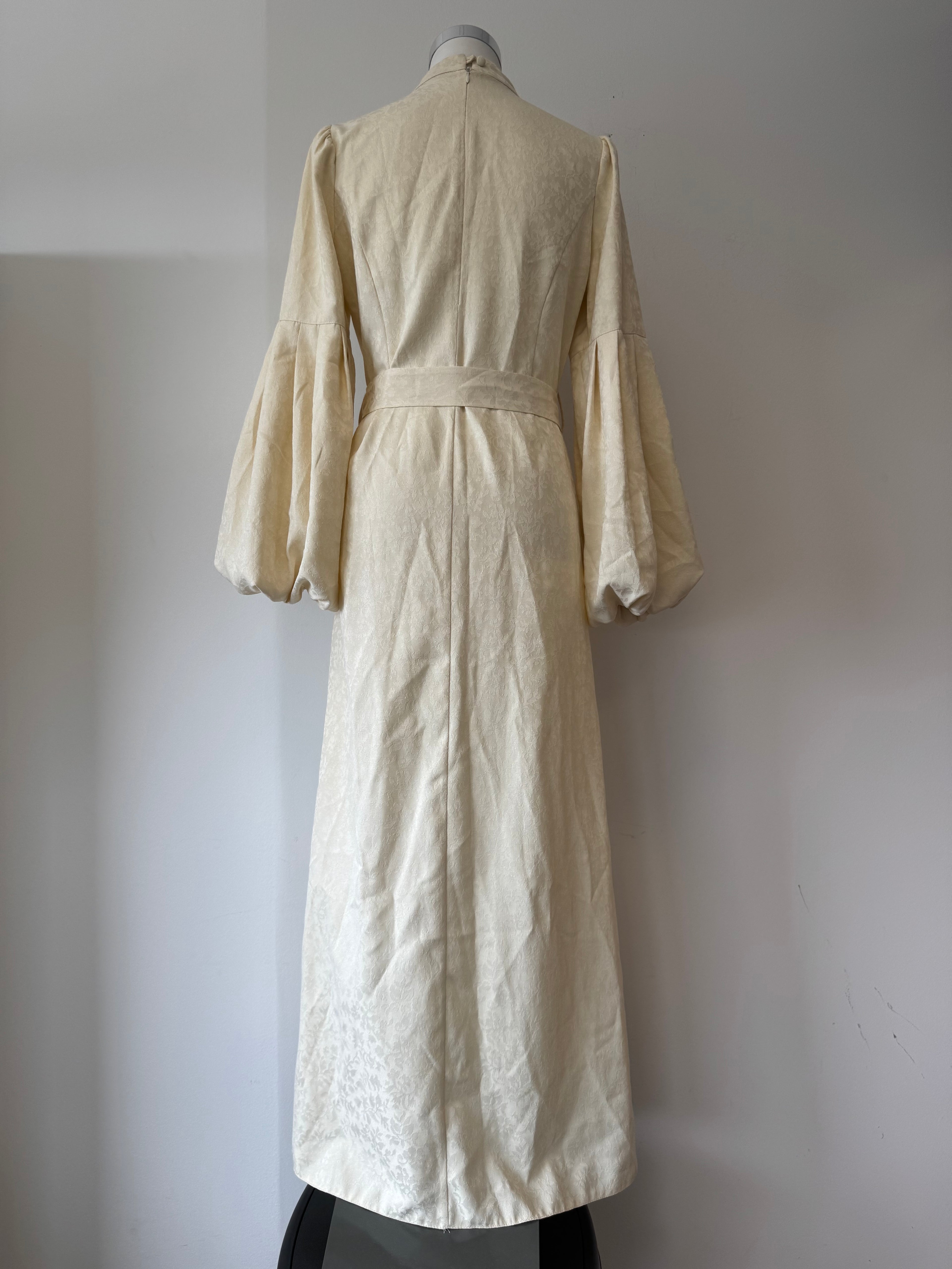 TUGBA Elegant Maxi Dress, Size 40/M, Off-White, Balloon Sleeves, Belt, VG