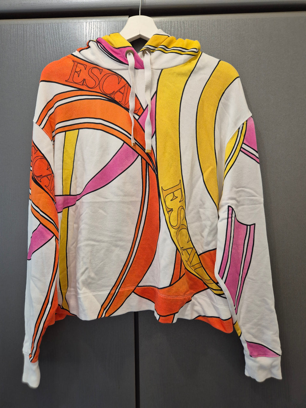 Escada Hoodie Elivana – Multicolor Grafik, Weiß, Größe L, Sehr Gut