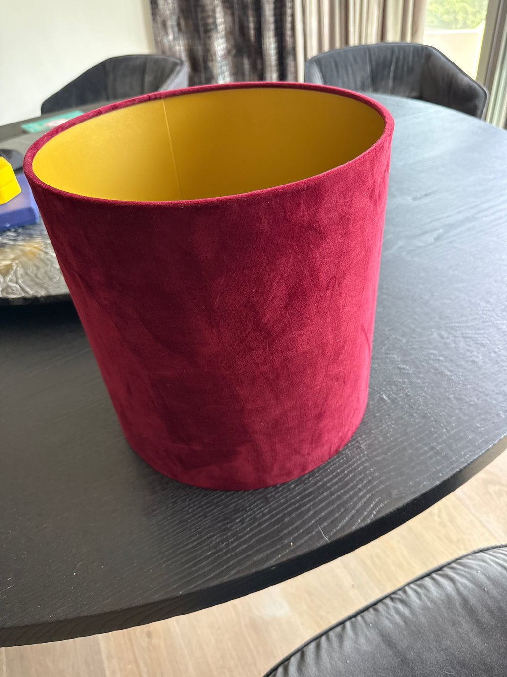 Hot Pink Velvet Drum Lampshade, Gold Interior, Ø35cm, Good Condition