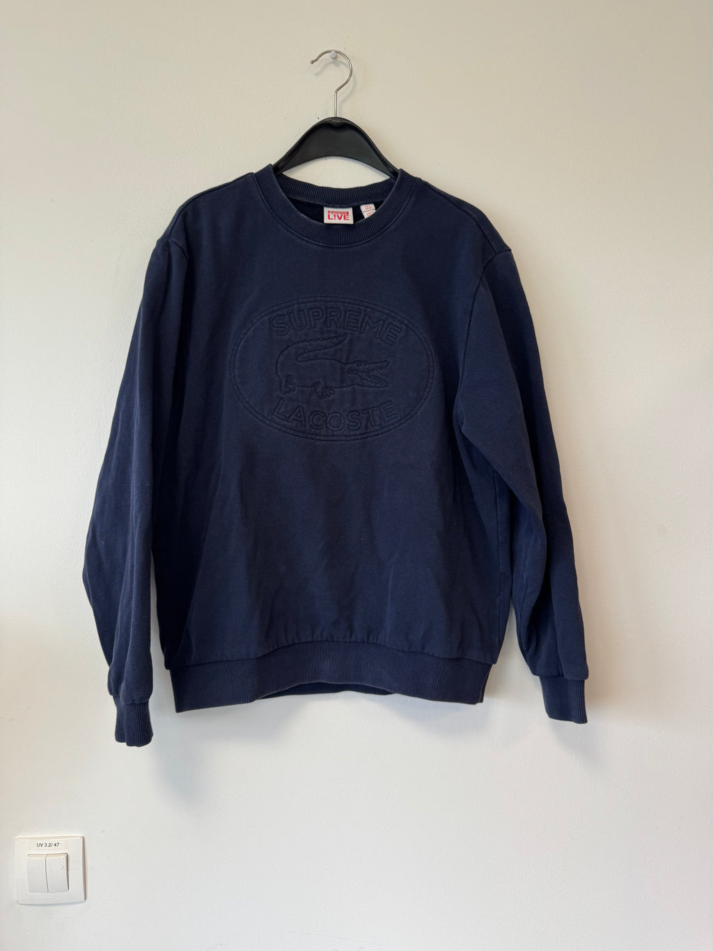 Supreme x Lacoste Logo Crewneck Navy Größe M – Kollaboration, Gebraucht