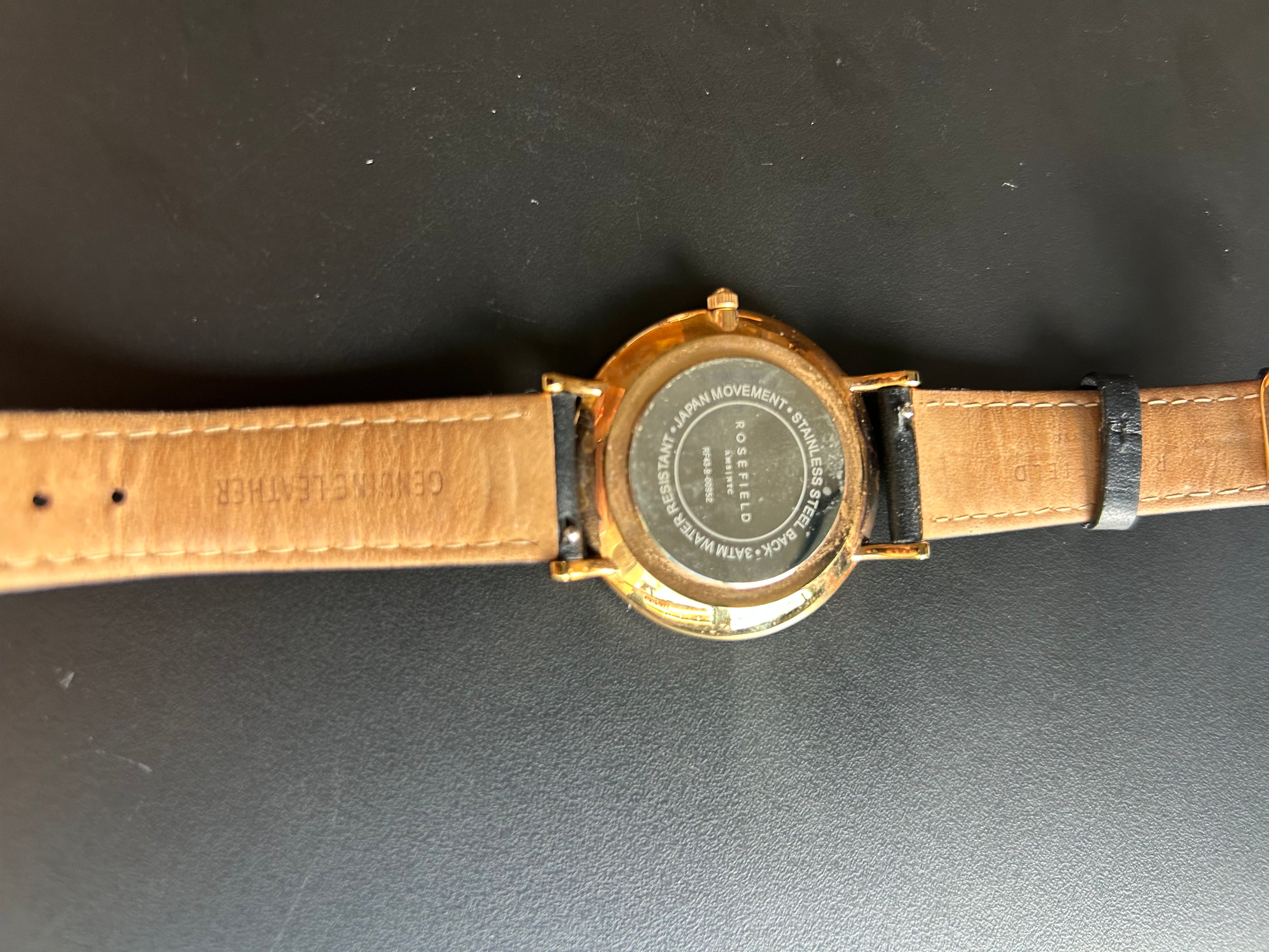 Rosefield The Bowery Damen Uhr | 38mm | Schwarz/Gold | Leder | Sehr guter Zustand