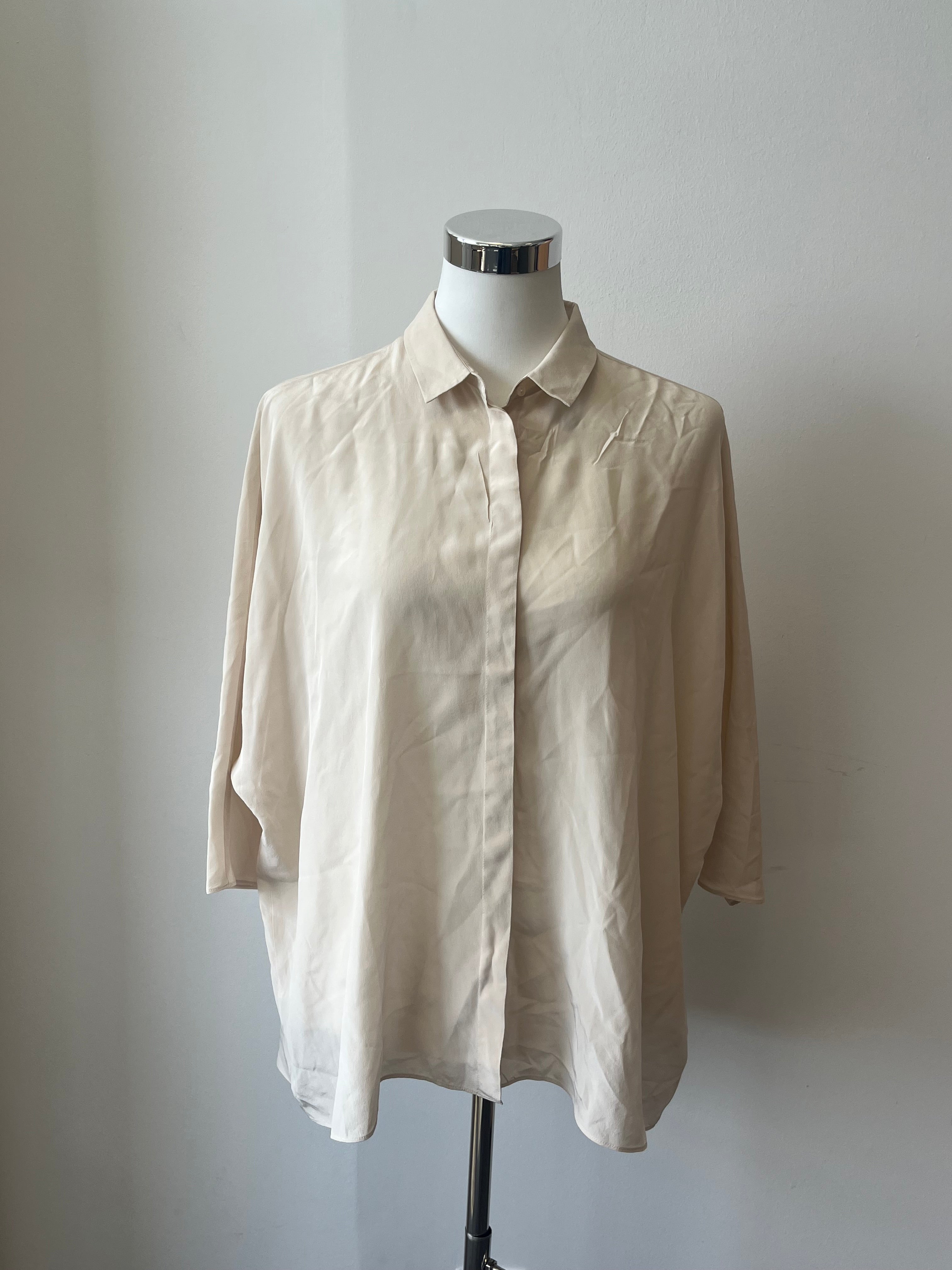 Hauber Loose-Fit Collared Blouse Beige EU 40 Linen-Blend Good Condition