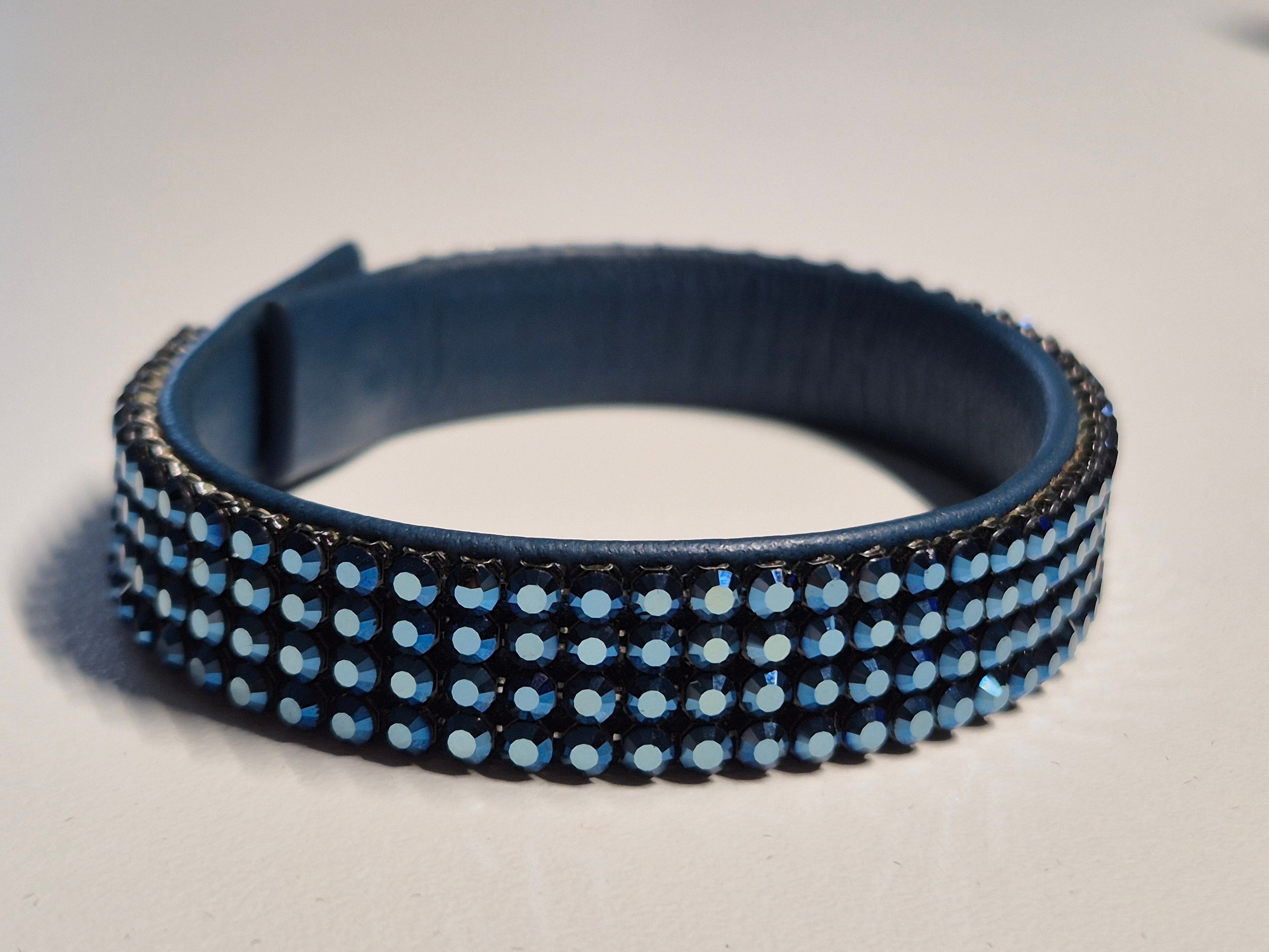 Swarovski Crystal Leather Bracelet Blue Medium, Very Good Condition
