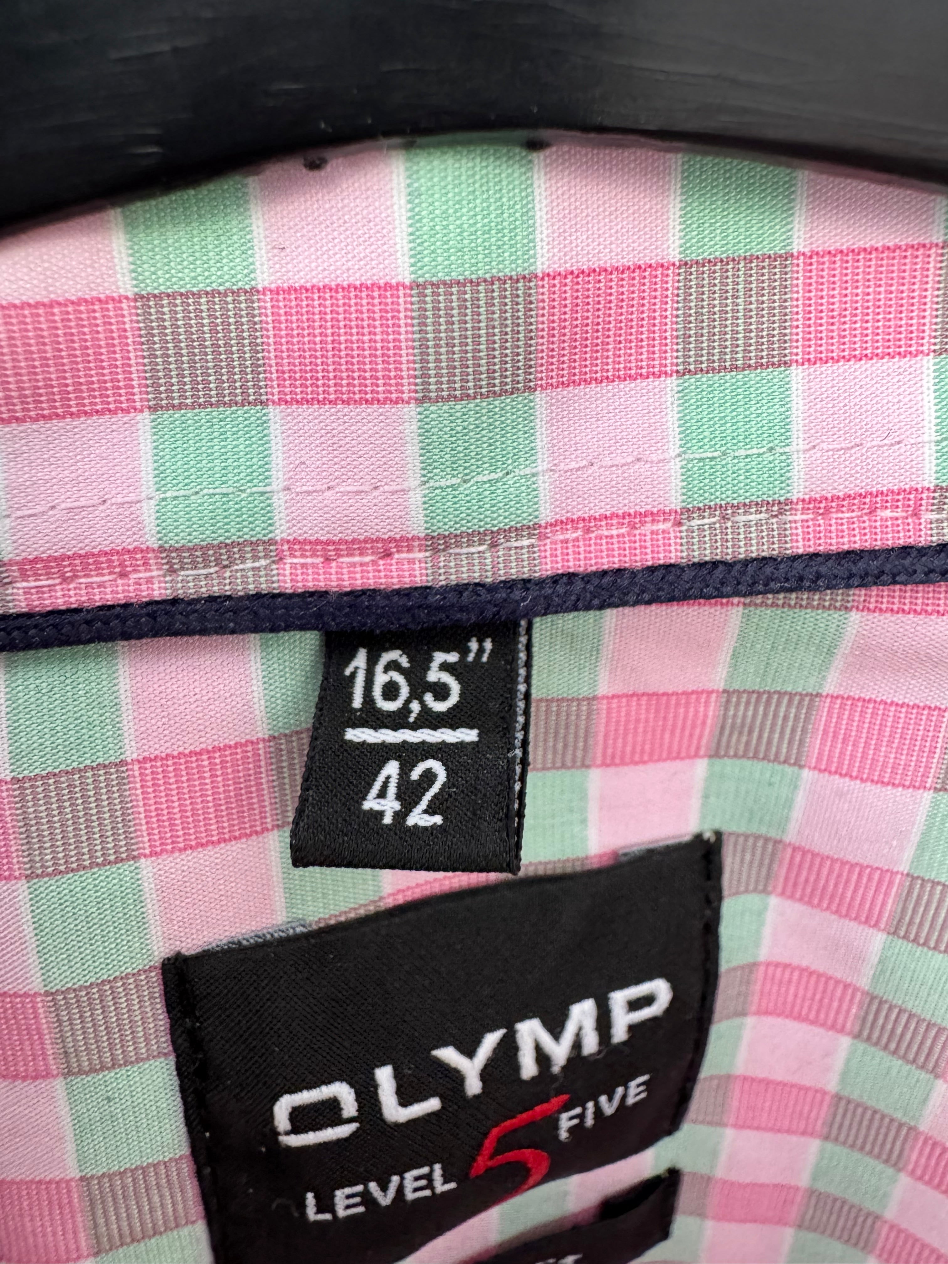 OLYMP Level Five Hemd Body Fit Gr. 42 pink/grün kariert Sehr Gut