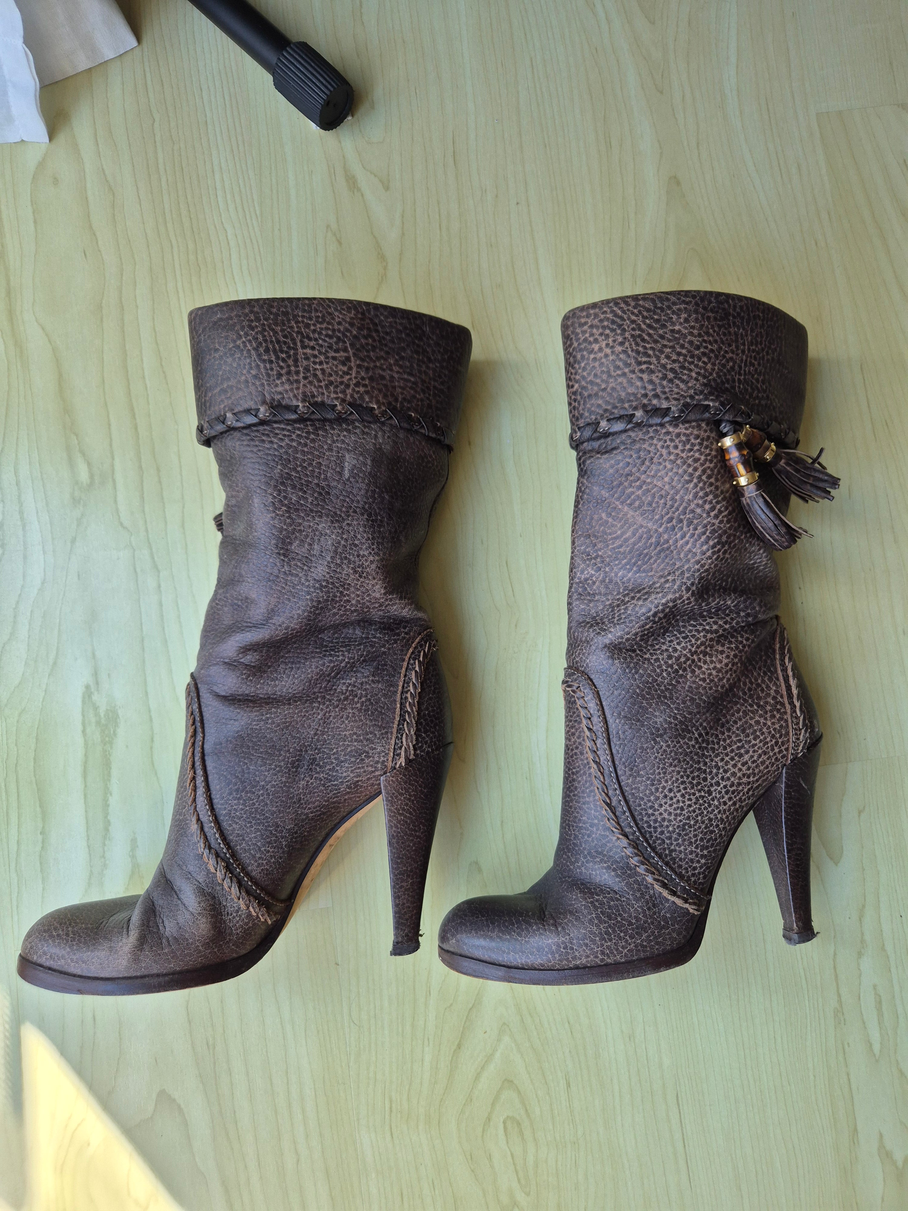 Gucci Lederstiefel mit Bambus-Quasten, Braun, EU 40.5, Guter Zustand