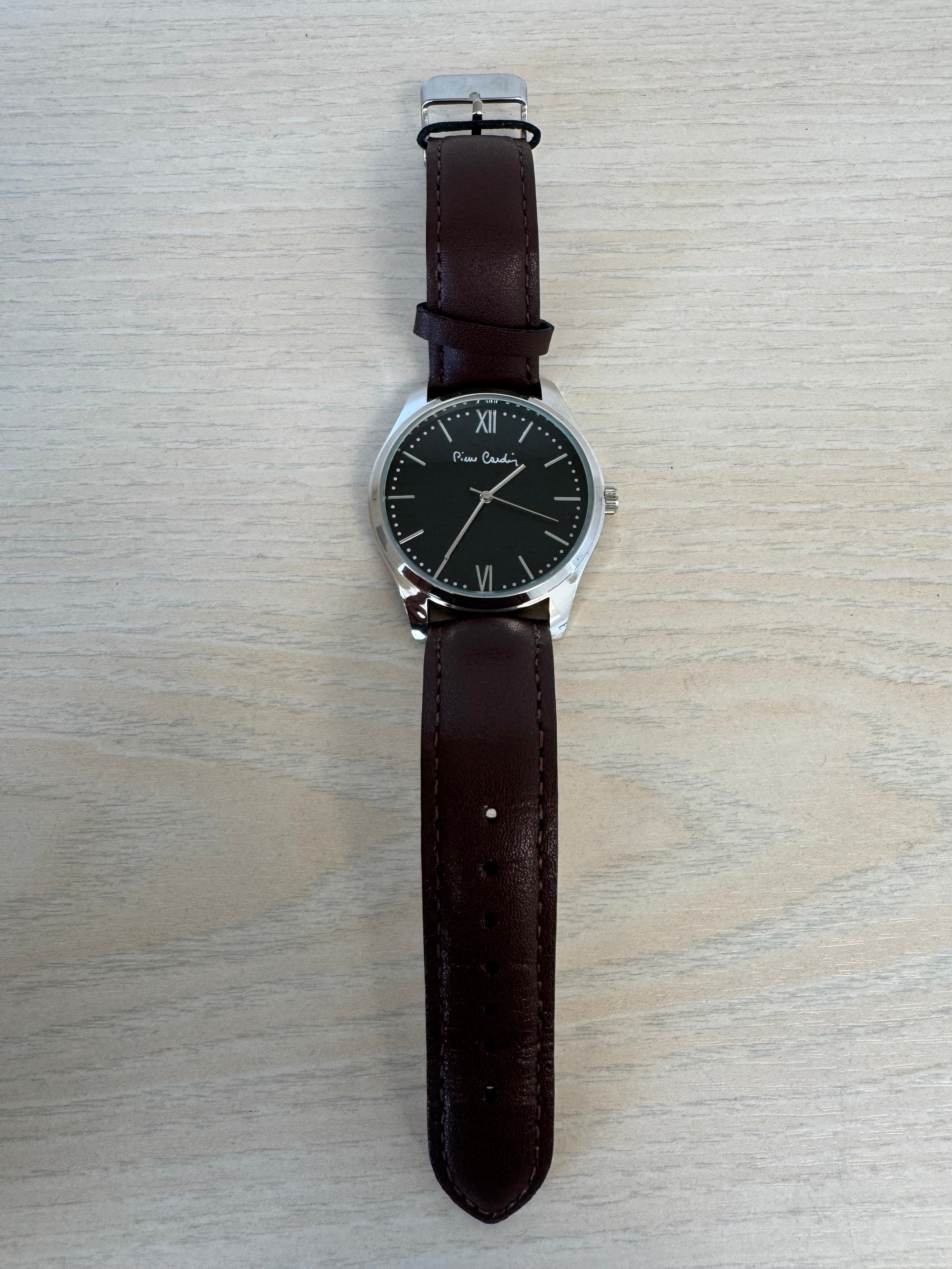 Pierre Cardin PC21 Quartz Watch, Black Dial, Brown Leather Strap, 42mm, Very Good