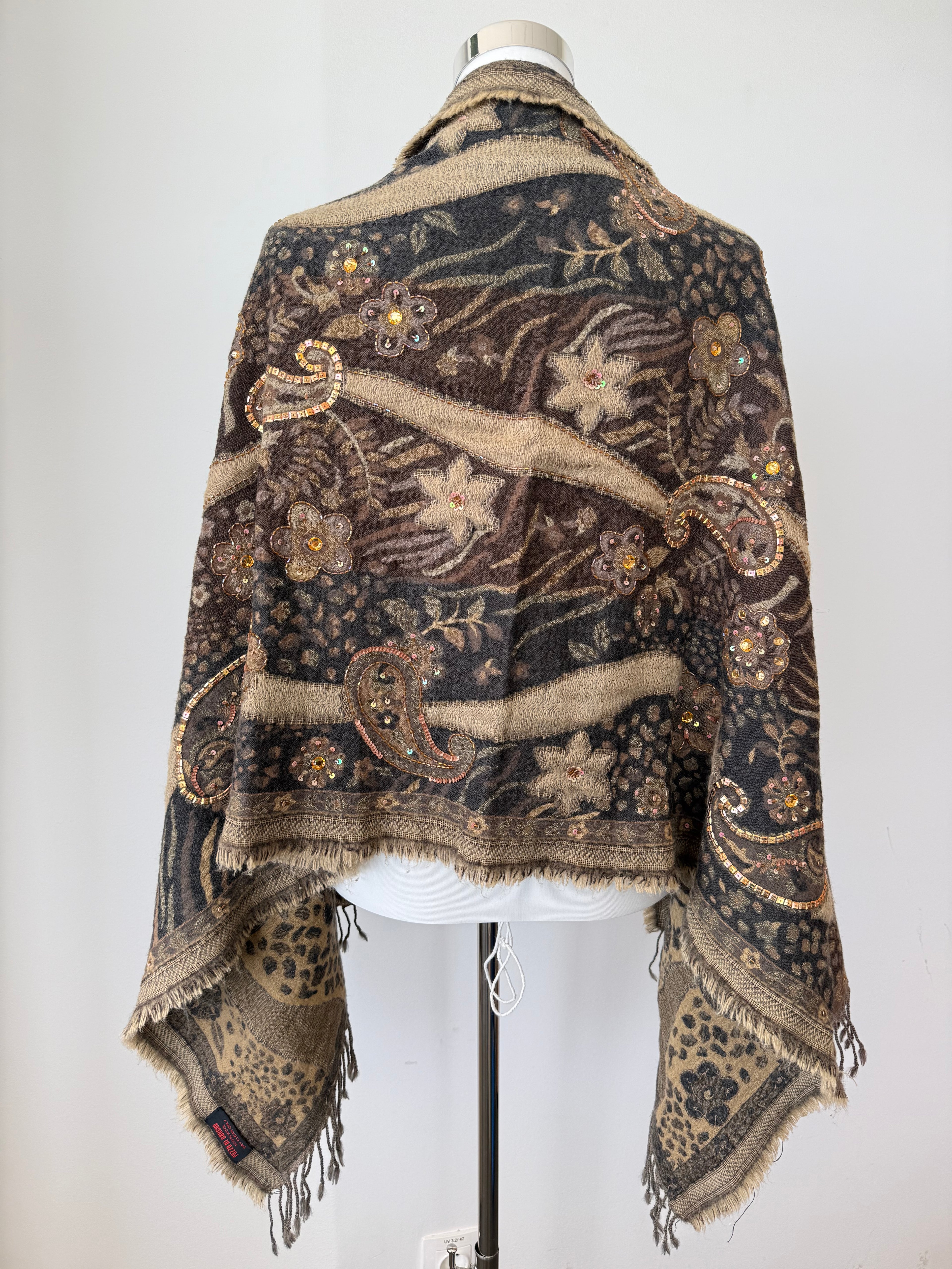 Luxus Pozzo di Borgo 100% Wollschal bestickt mit Pailletten – One Size, sehr gut