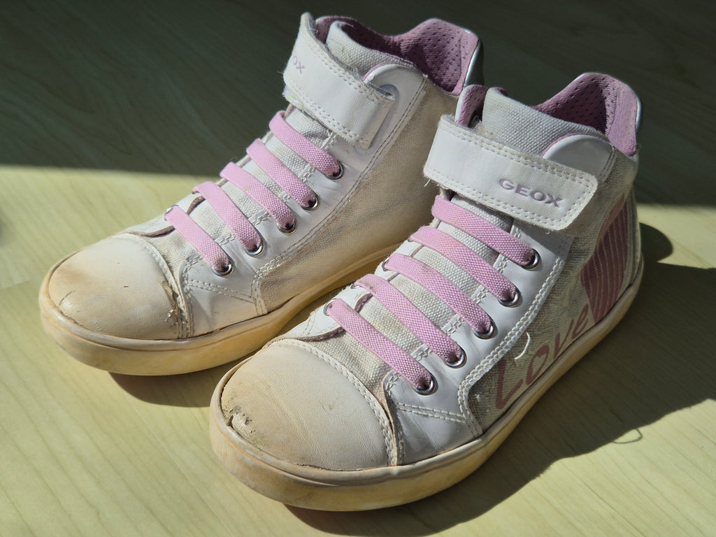 Geox J Kalispera Love Mädchen High-Top Sneaker 35 EU Weiß/Pink – Zustand: Mangelhaft