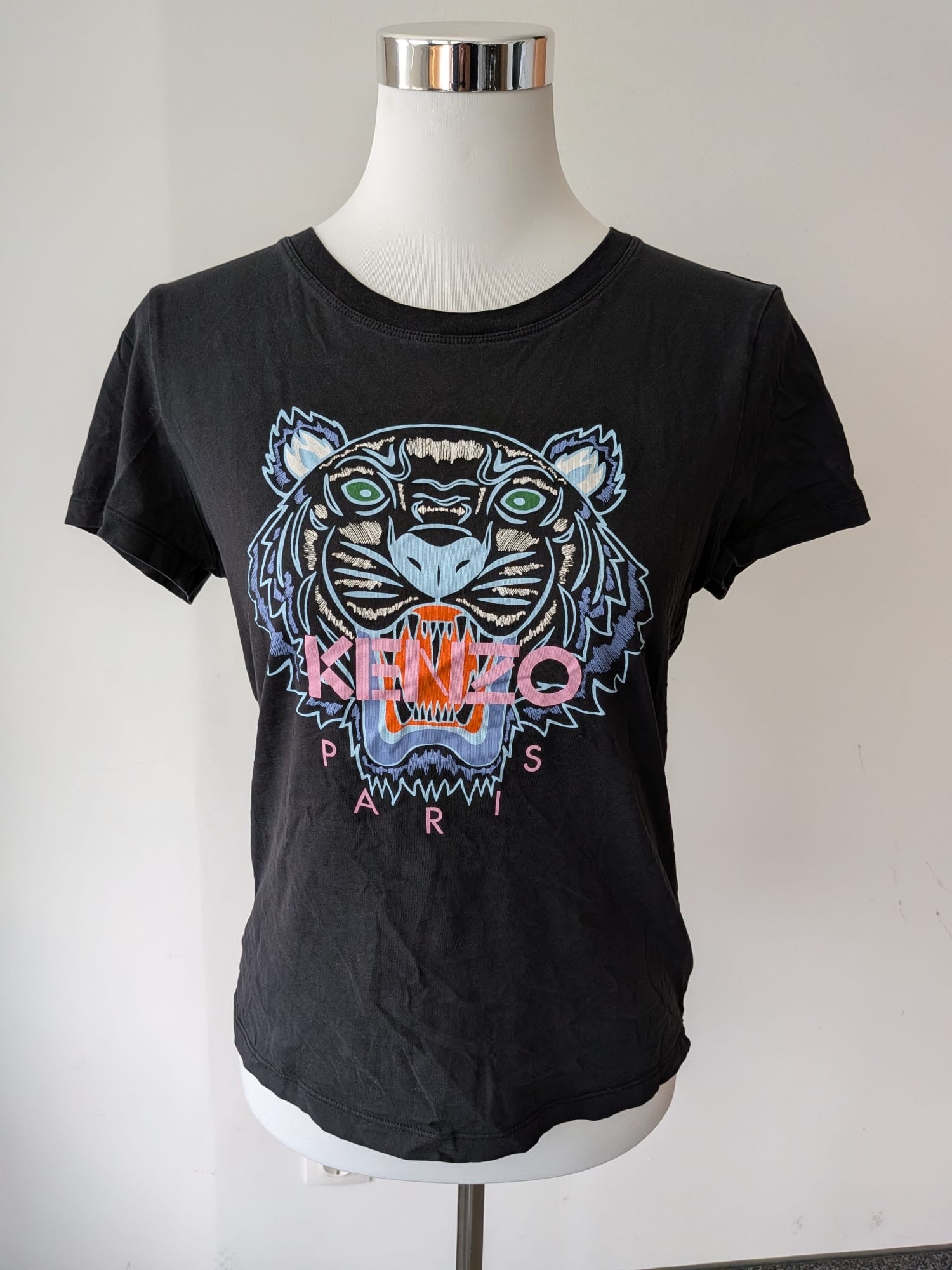 Kenzo Tiger Head T-Shirt Black Multicolor Print Size M – Good Condition