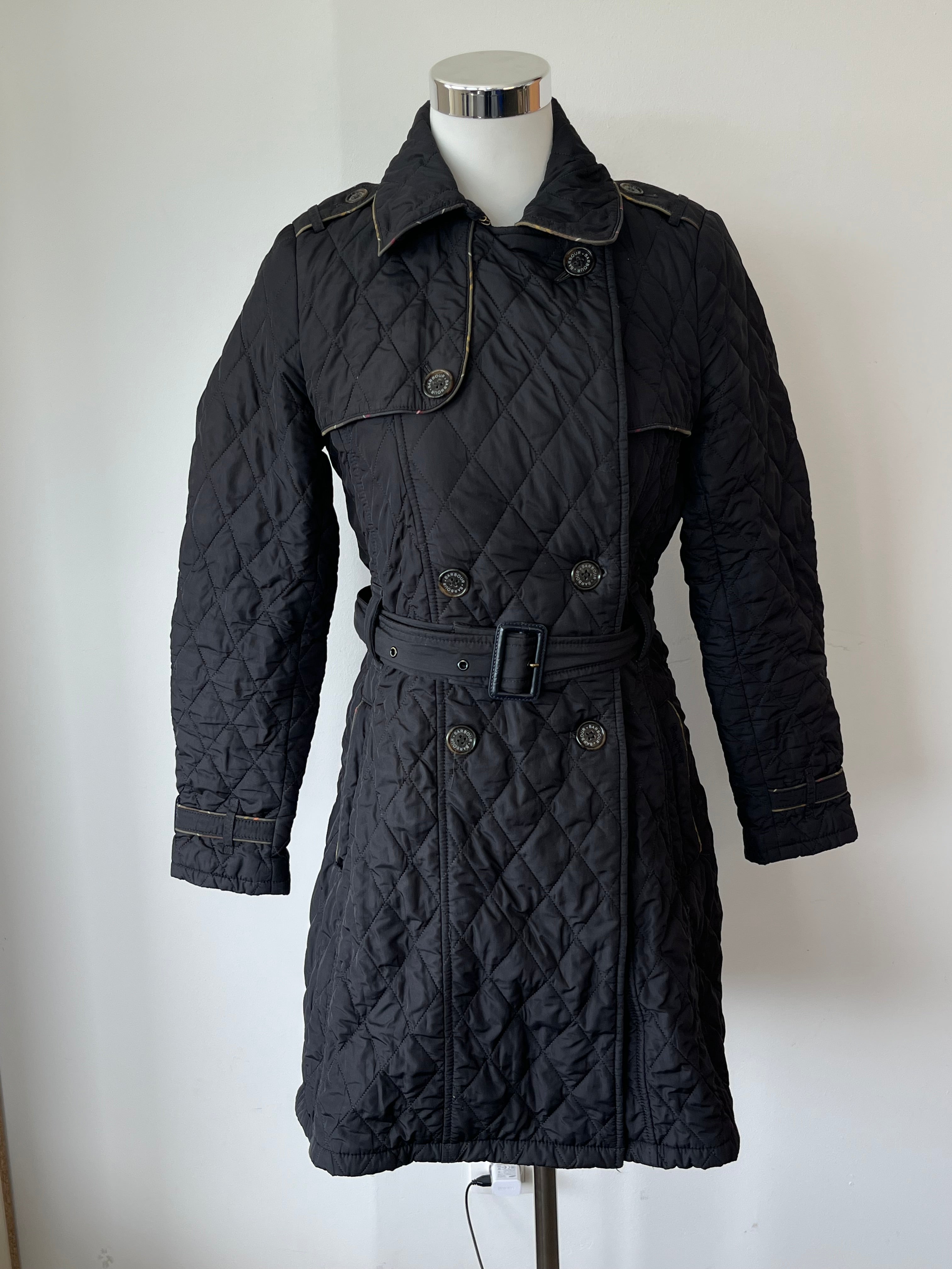 Barbour Damen Steppmantel EU 36 Navy Blau Gürtel Guter Zustand