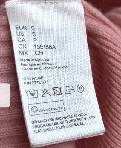 H&M 100% Cashmere Rib-Knit Sweater, Small, Light Pink, Very Good Condition