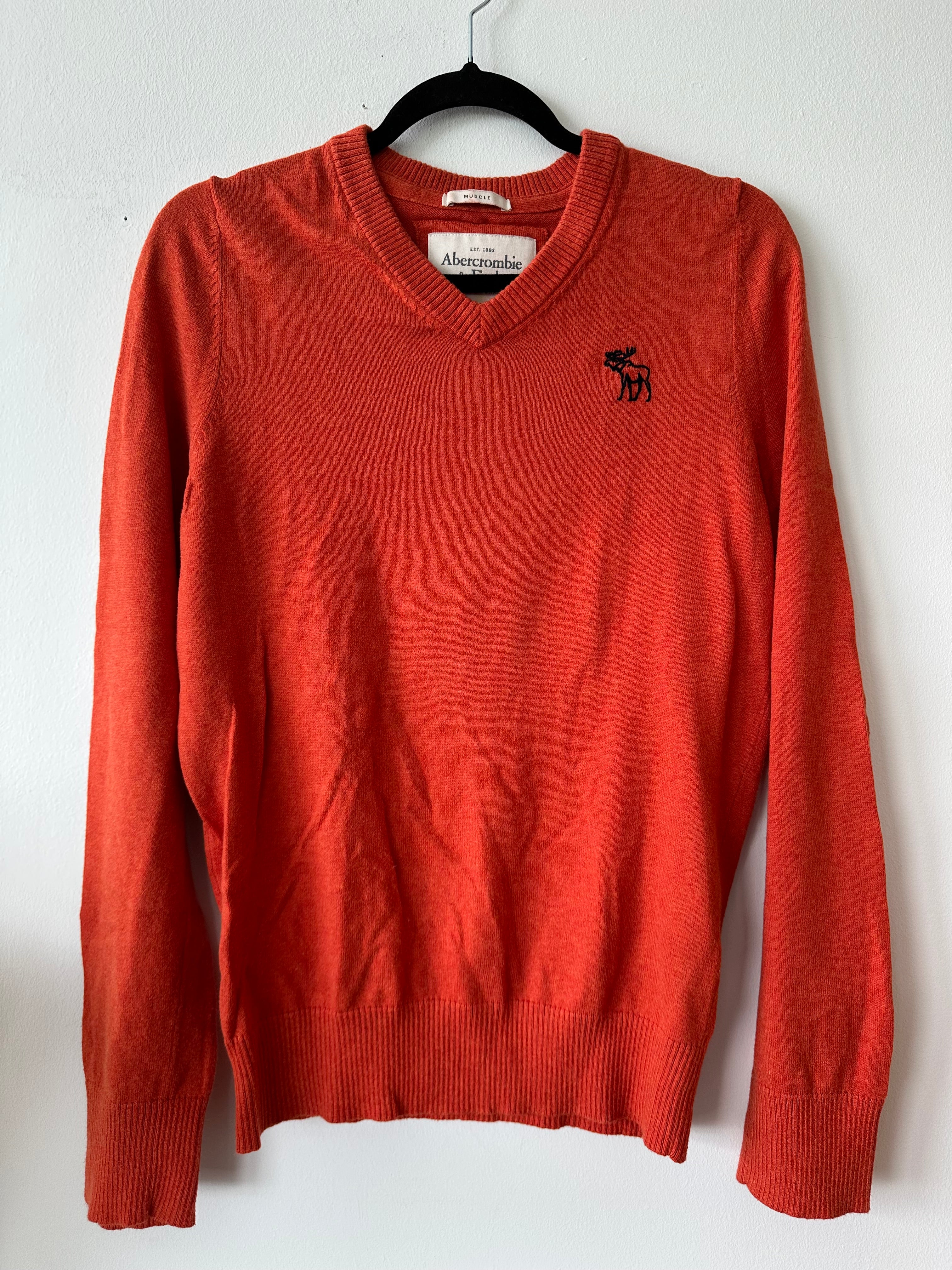 Abercrombie & Fitch V-Neck Muscle Fit Pullover M Orange Sehr Gut