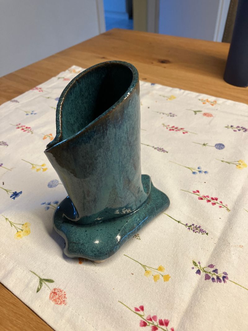 Handgefertigte Vintage Keramikvase, Blau-Grün, Mittelgroß, Sehr guter Zustand