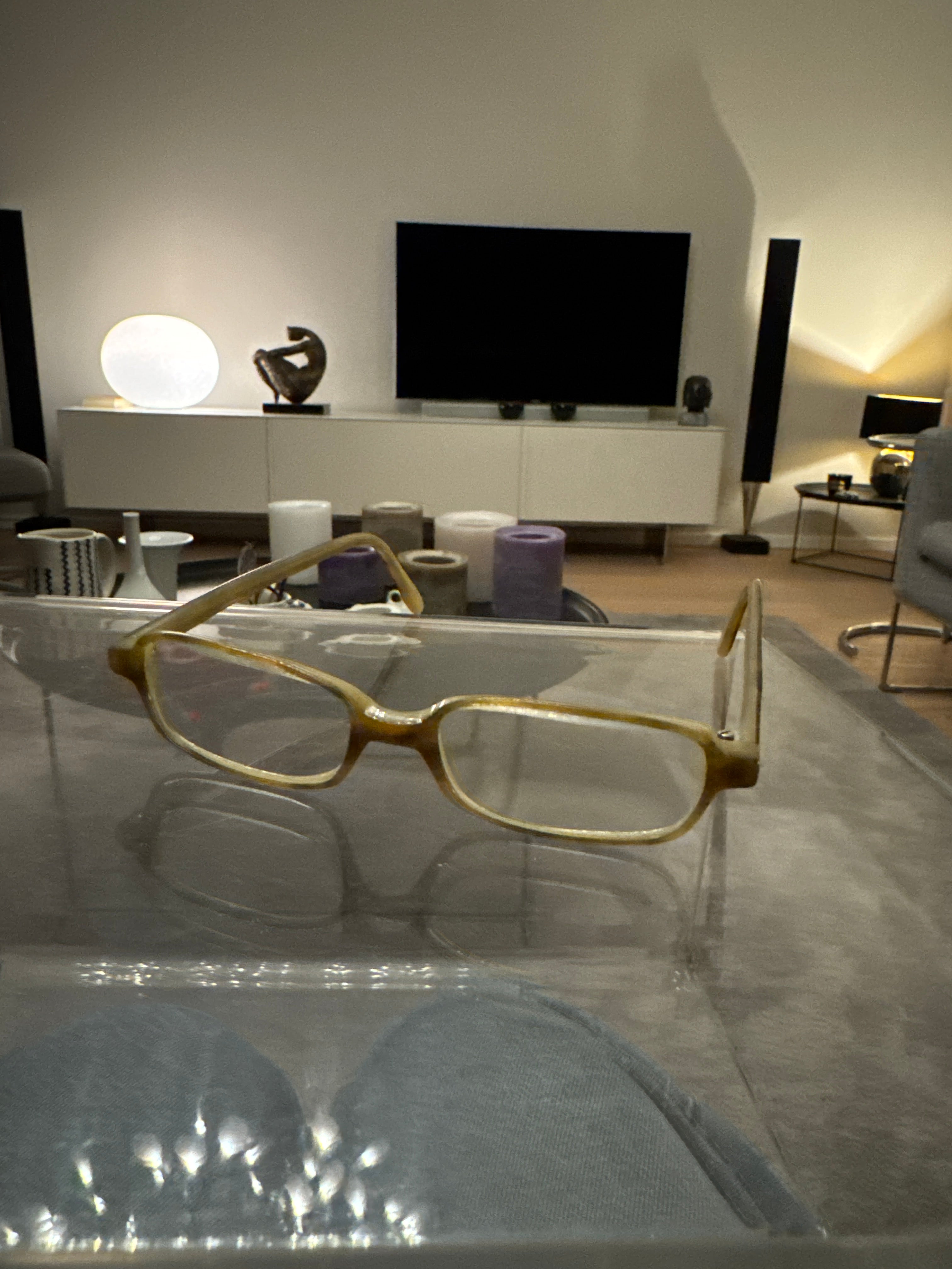 Handmade SCHONEWEG acetate eyeglass frame, brown horn, rectangular, size M, VG