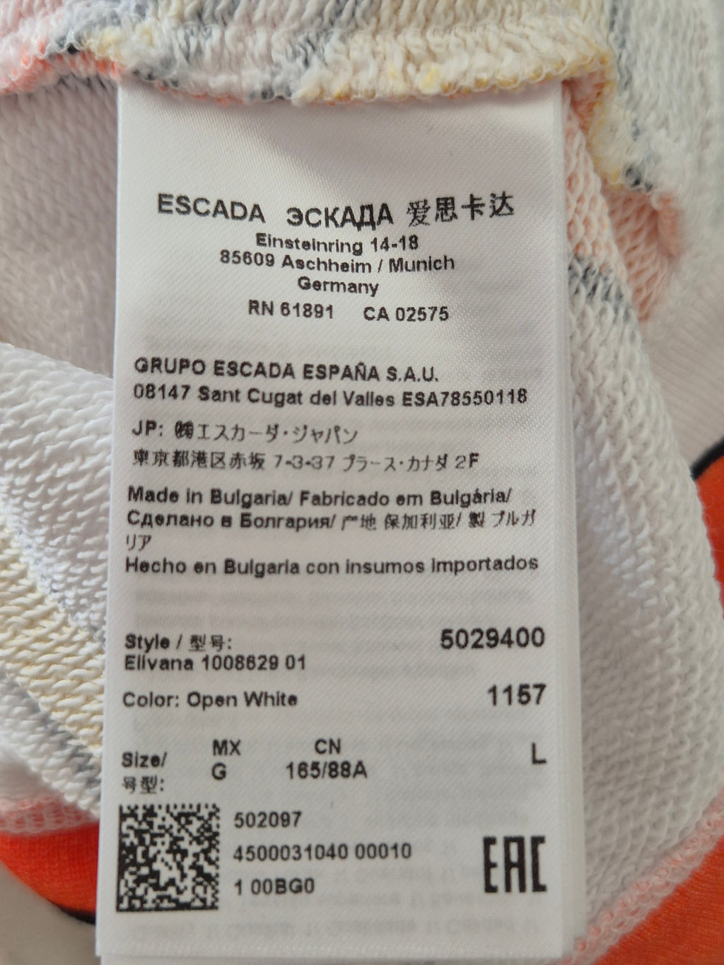 Escada Hoodie Elivana – Multicolor Grafik, Weiß, Größe L, Sehr Gut
