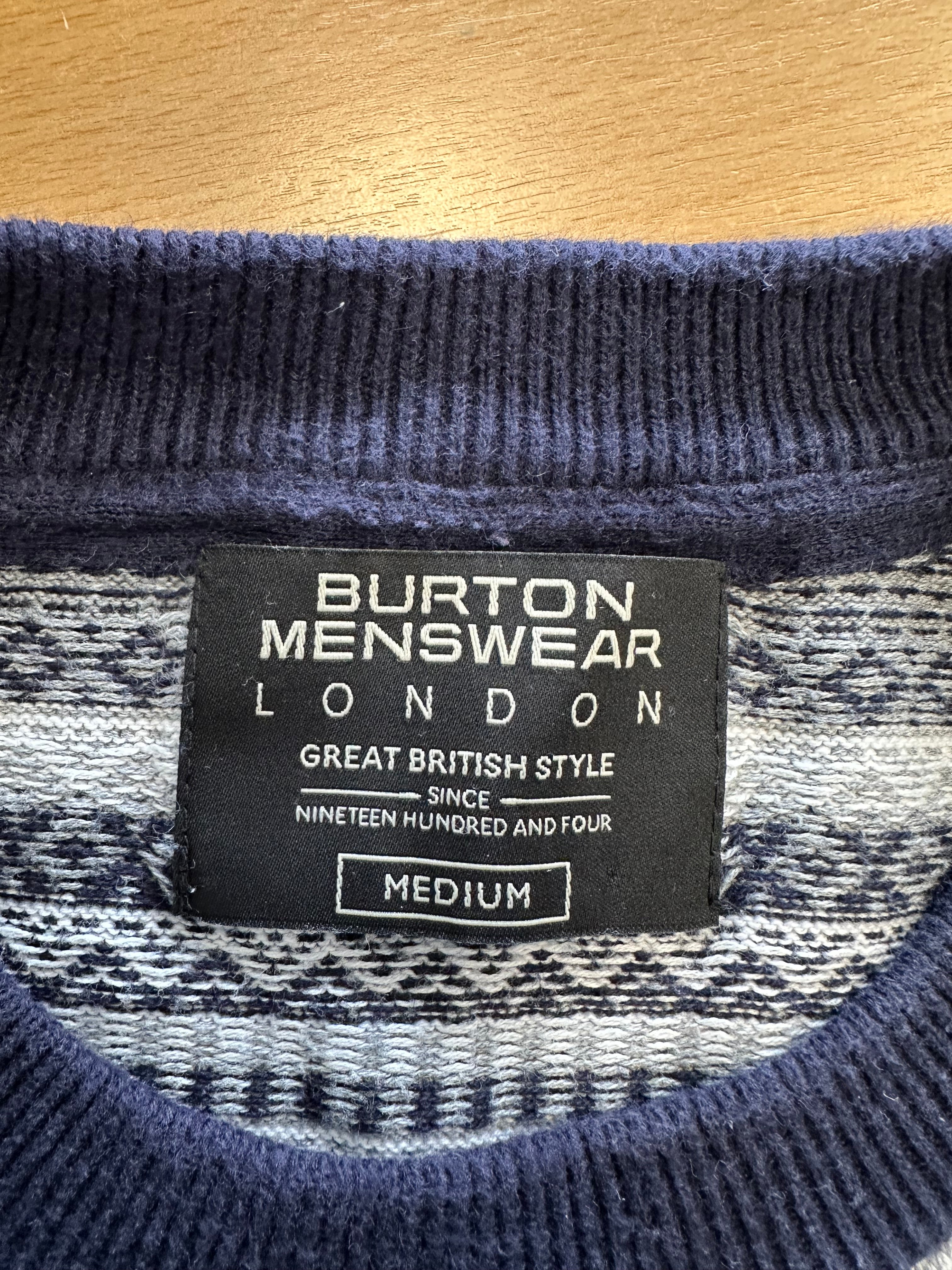 Burton Menswear London Nordic Pullover – Navy/Offwhite, Größe M, Sehr Gut
