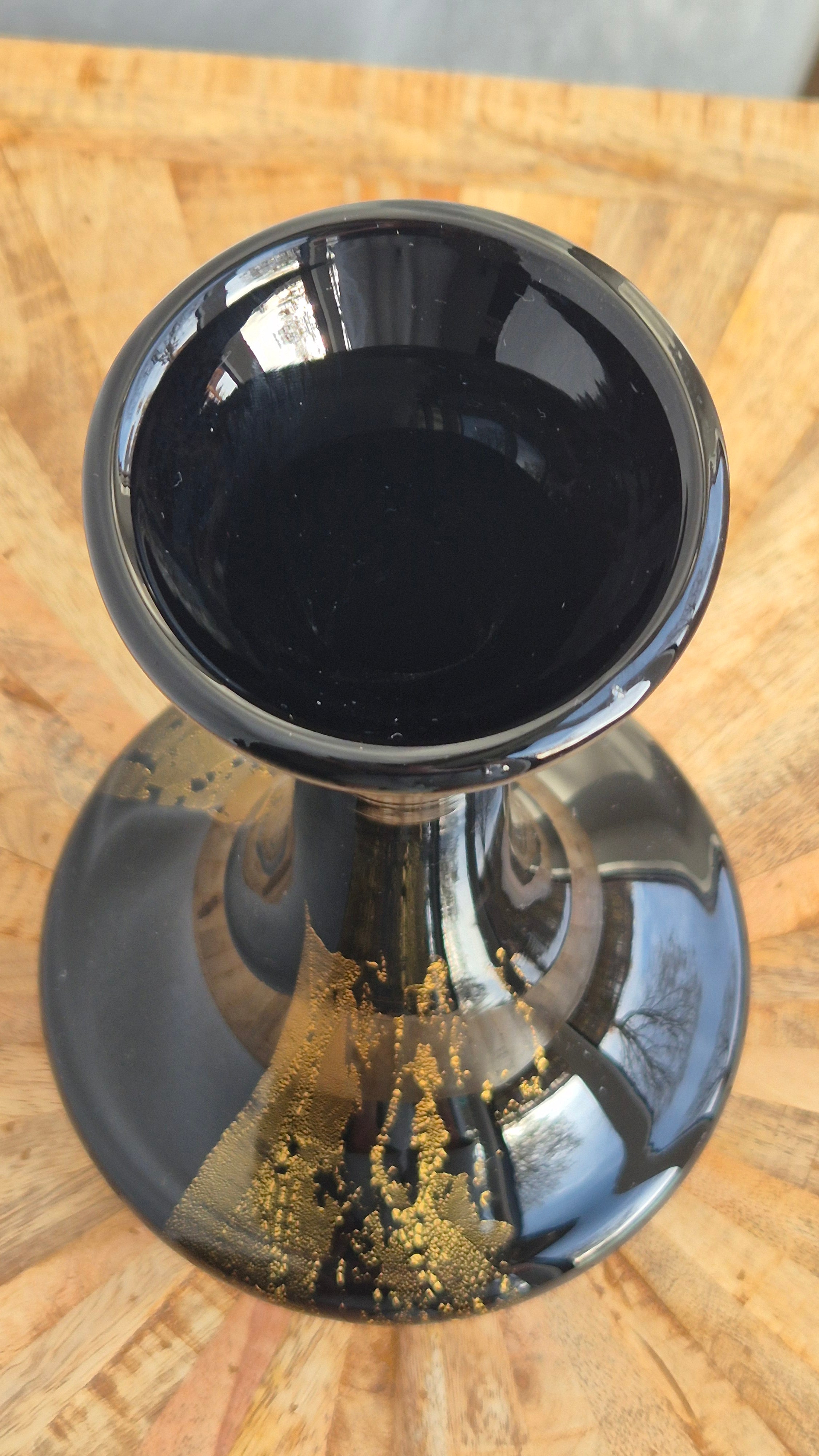 Theresienthal Black Glass Vase with Gold Leaf, 30cm, Like New