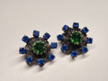 Sparkling Blue-Green Konplott Vintage Clip Earrings, 3cm, Very Good Condition