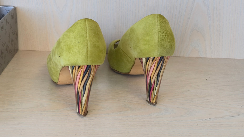 Peter Kaiser Suede Peep-Toe Pumps – Limettengrün, EU 38.5, Gebraucht