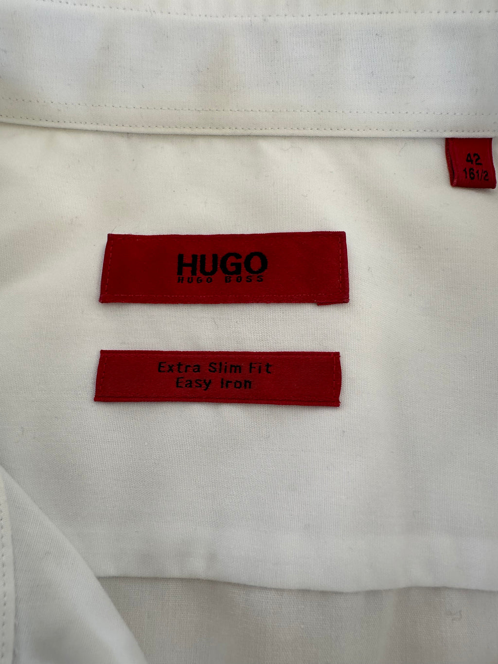 HUGO Slim Fit White Shirt 42, Black Collar Trim, Easy Iron, Good Condition