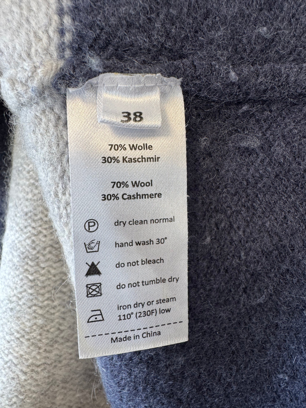 Hemisphere cashmere-blend sweater size 38 grey/navy, 70% wool 30% cashmere