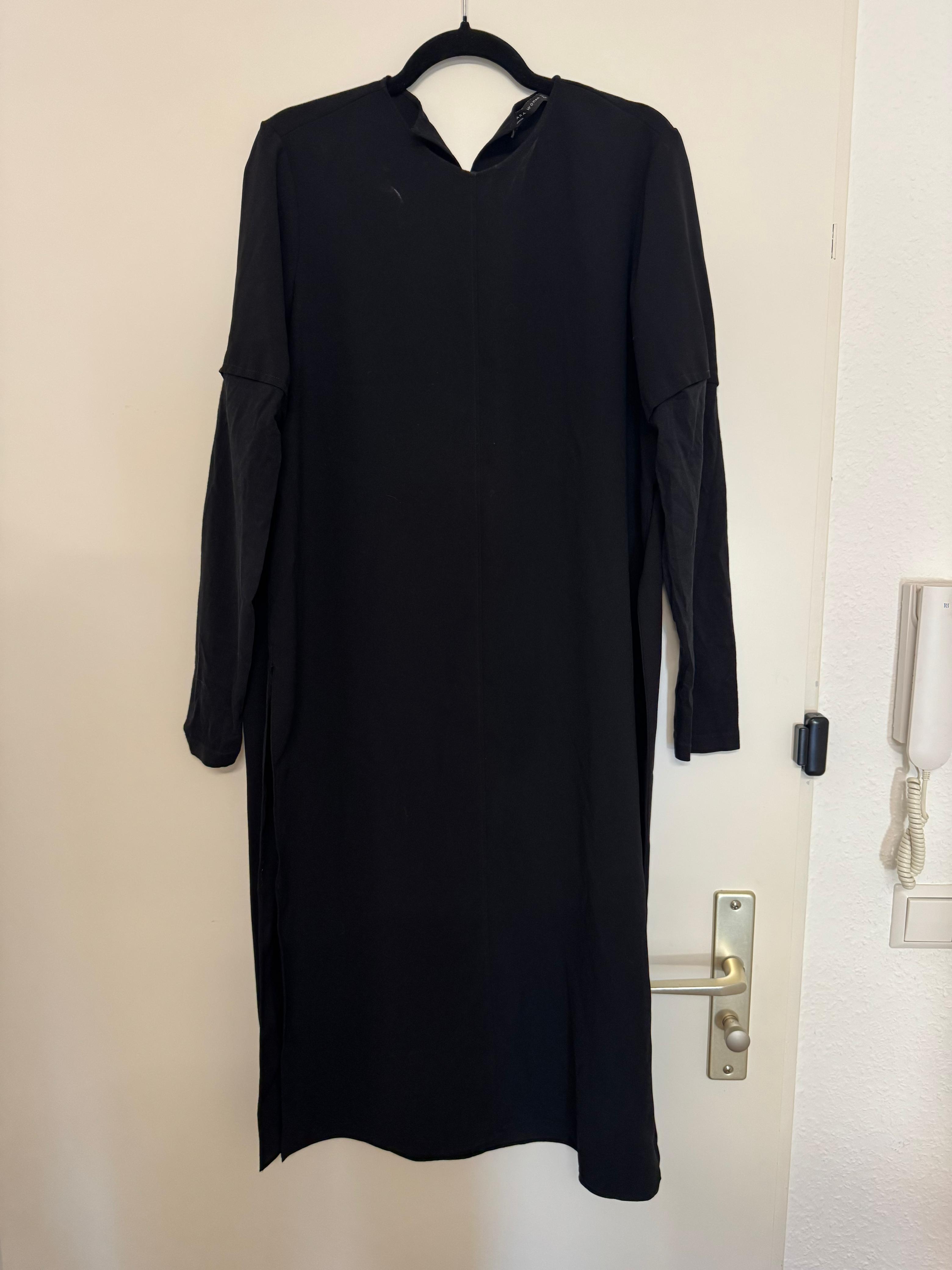 Zara Woman Schwarzes Midikleid – Langarm, Größe L, guter Zustand