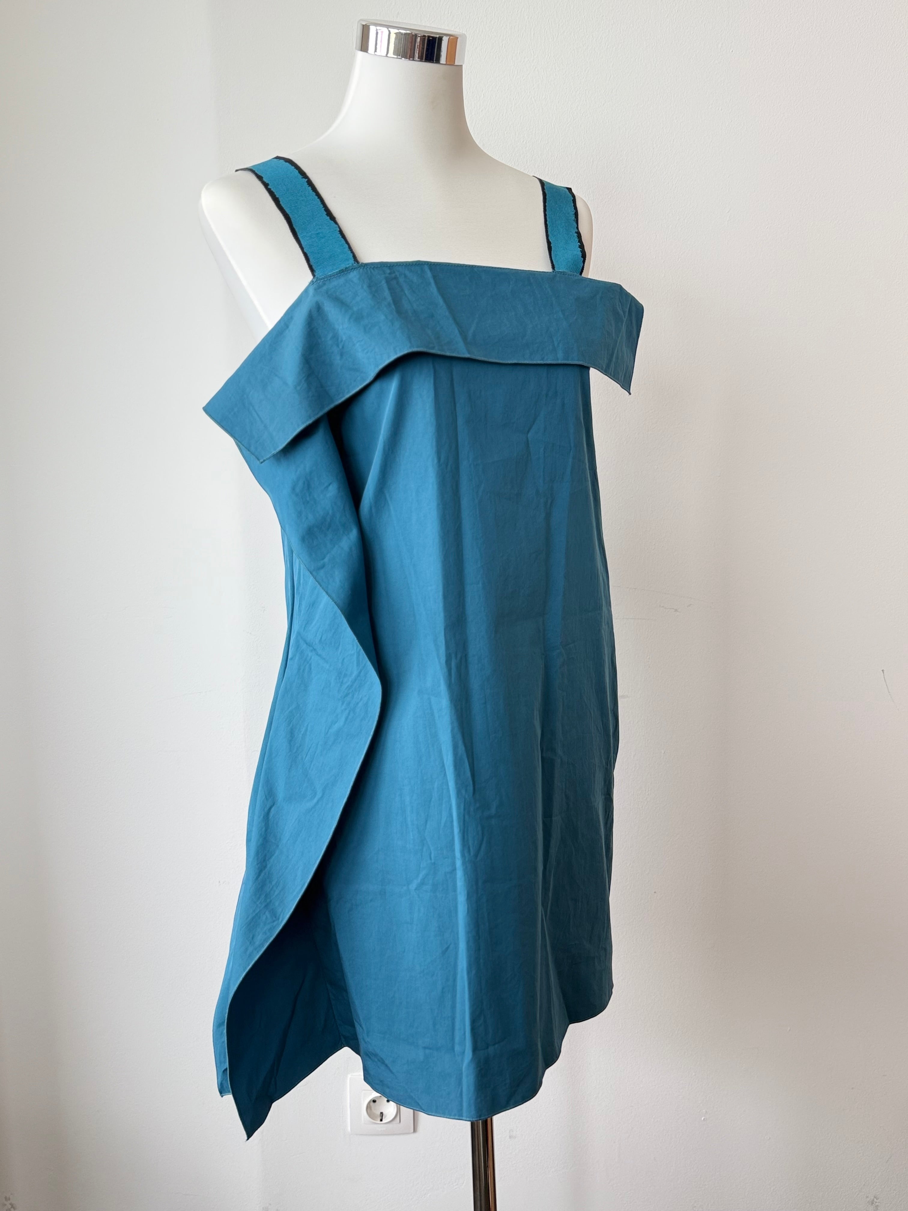 Bottega Veneta Kleid IT 40 – asymmetrisch, Volants, Baumwolle, Ägäisblau, gut
