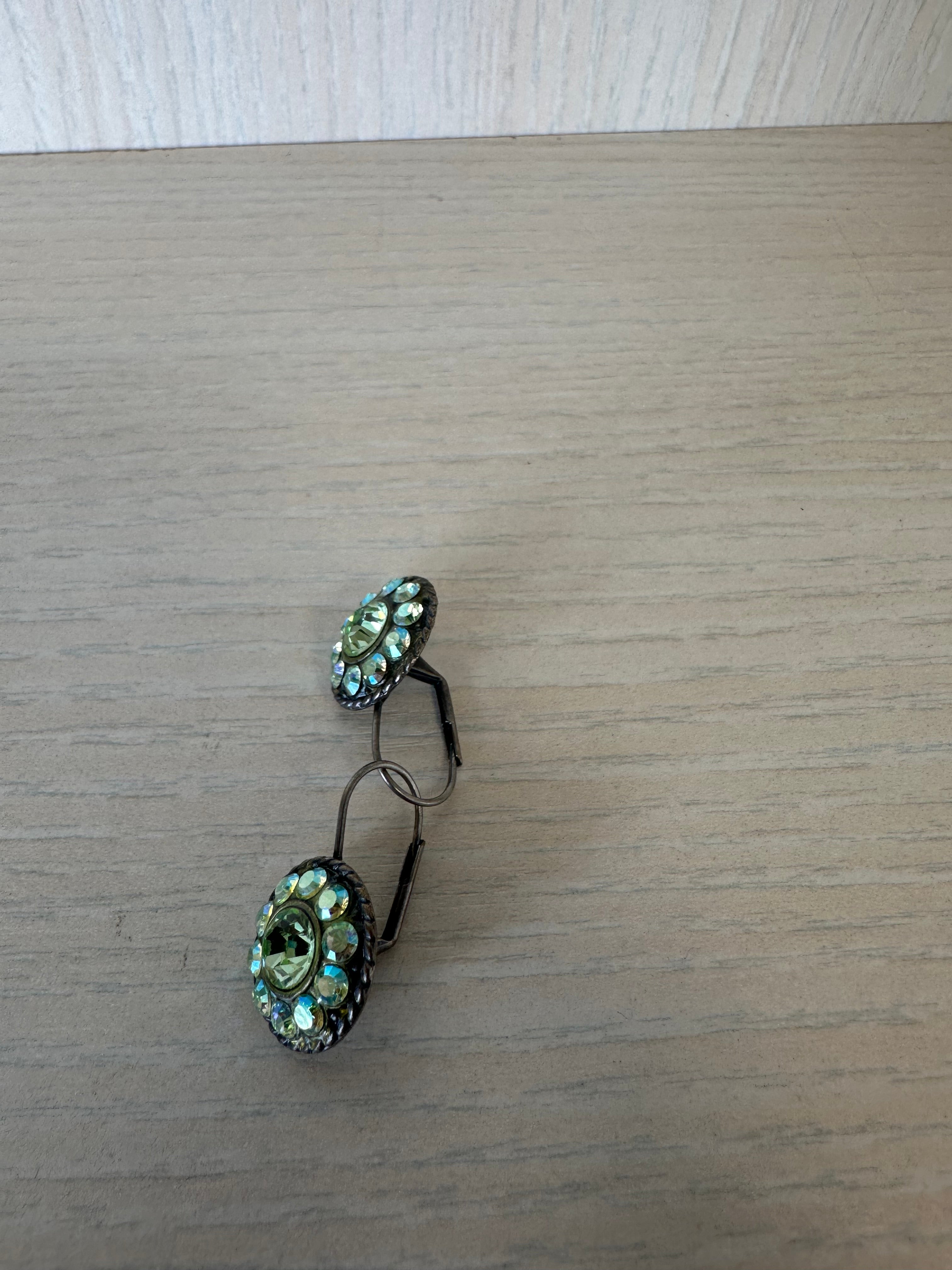 Vintage Rondelle Blossom Ohrringe, 2cm, Messing, Swarovski Kristalle, Sehr Gut